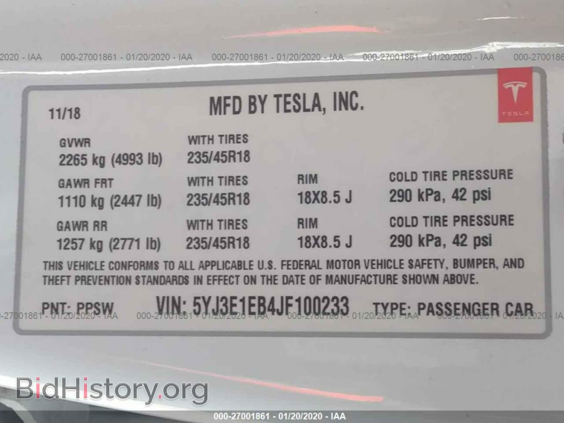 2018 TESLA MODEL 3 - VIN: 5YJ3E1EB4JF100233 - Photo 9