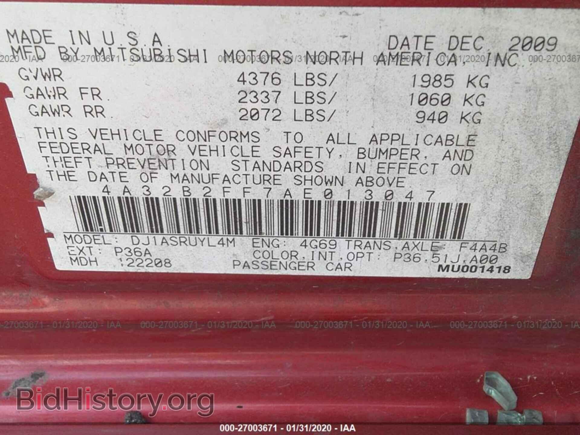 2010 MITSUBISHI GALANT - VIN: 4A32B2FF7AE013047 - Фото 9