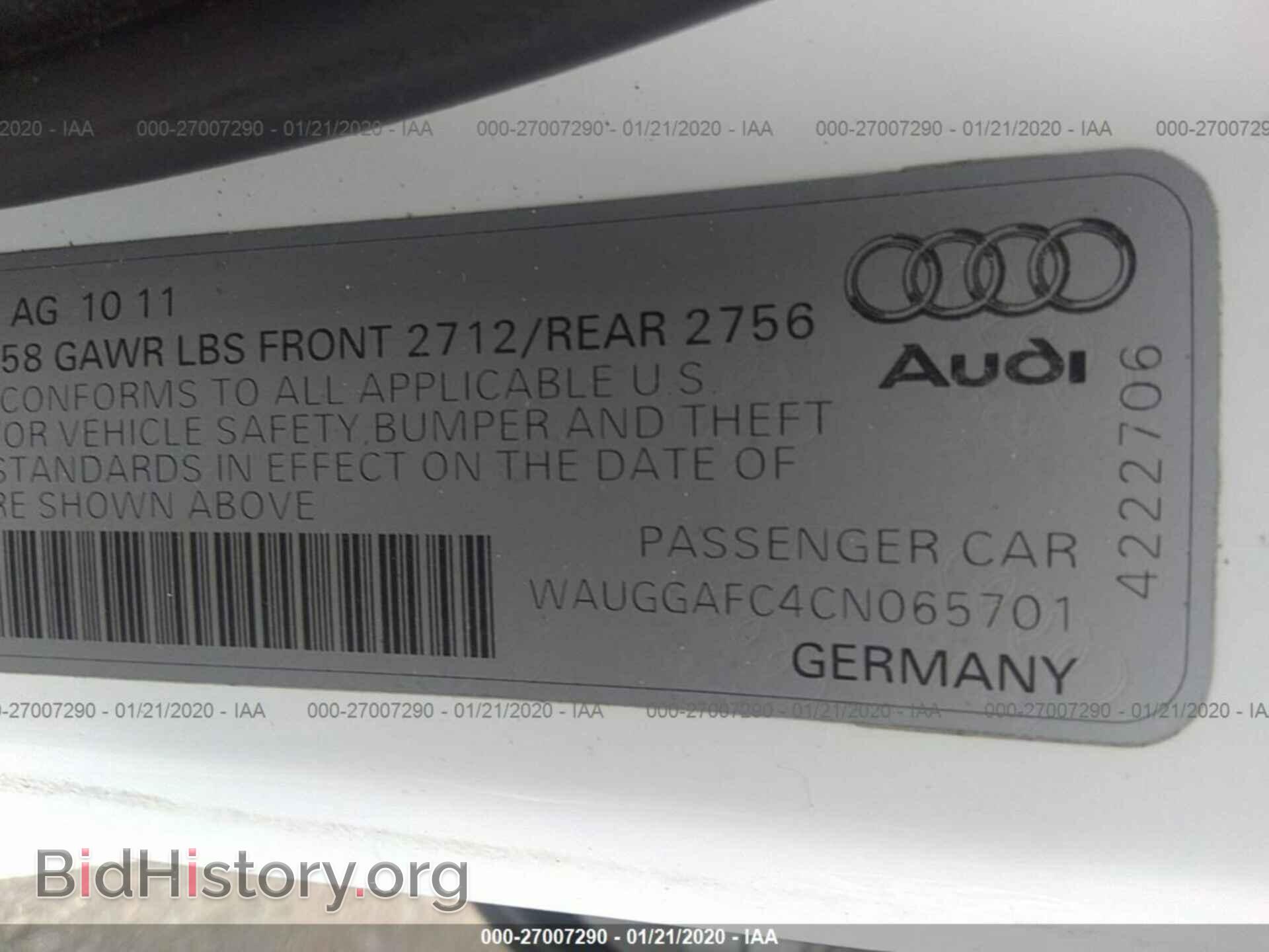 2012 AUDI A6 - VIN: WAUGGAFC4CN065701 - Фото 9
