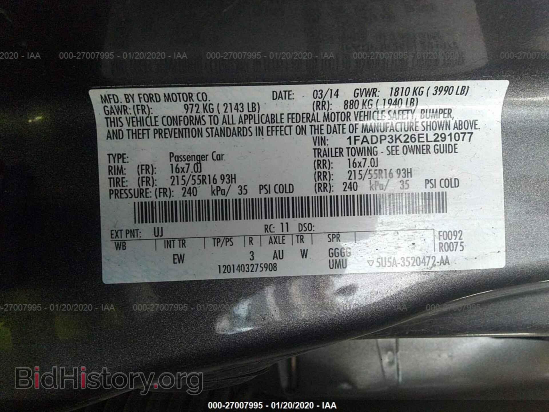 2014 FORD FOCUS - VIN: 1FADP3K26EL291077 - Фото 9