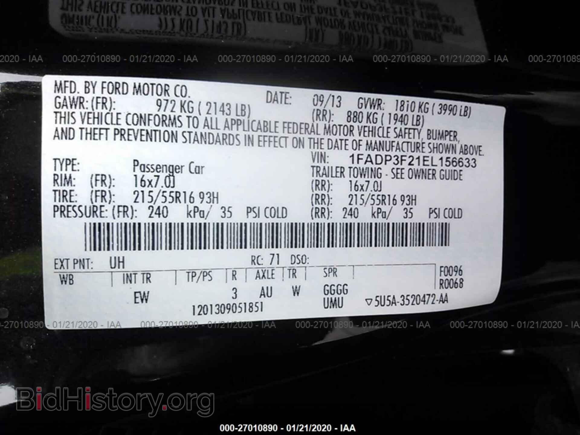 2014 FORD FOCUS - VIN: 1FADP3F21EL156633 - Фото 9