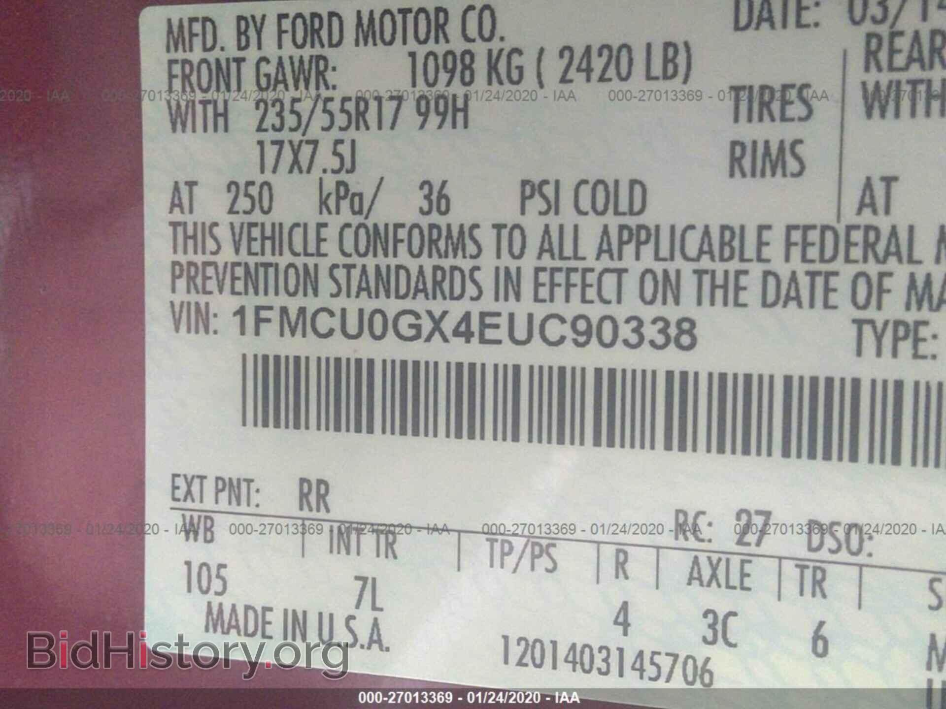 2014 FORD ESCAPE - VIN: 1FMCU0GX4EUC90338 - Фото 9