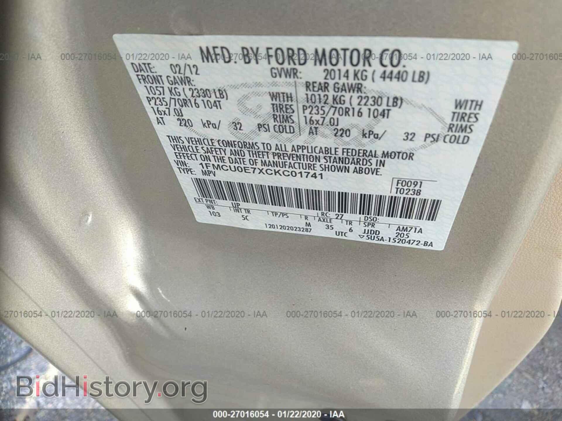 2012 FORD ESCAPE - VIN: 1FMCU0E7XCKC01741 - Фото 9