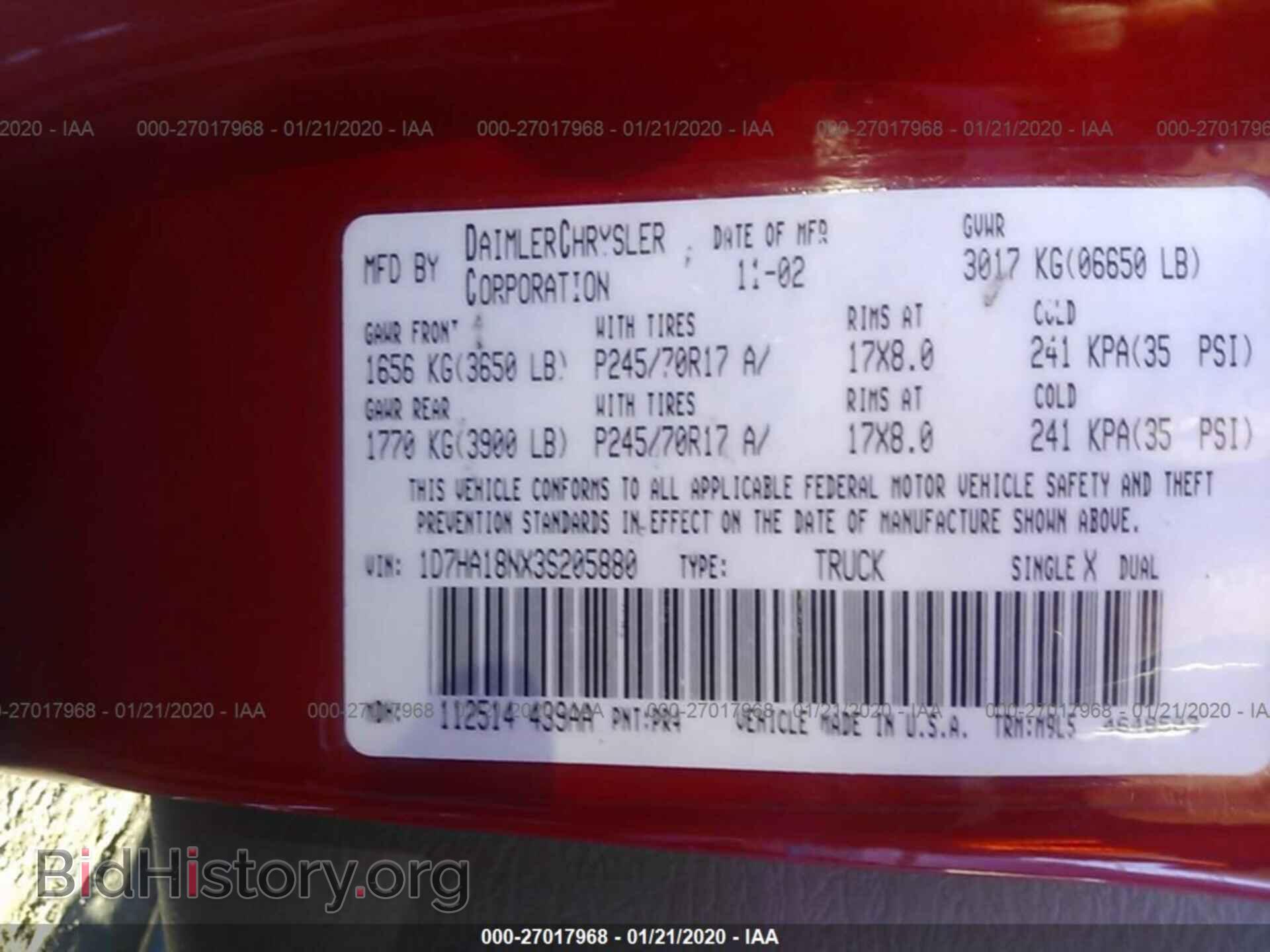 2003 DODGE RAM 1500 - VIN: 1D7HA18NX3S205880 - Фото 9