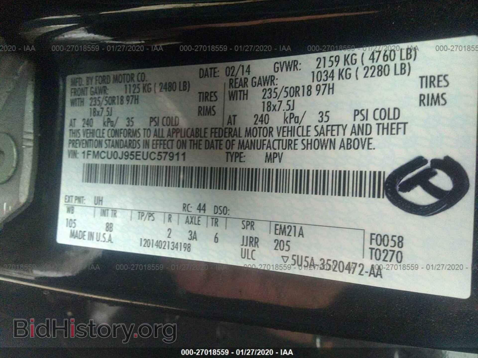 2014 FORD ESCAPE - VIN: 1FMCU0J95EUC57911 - Фото 9