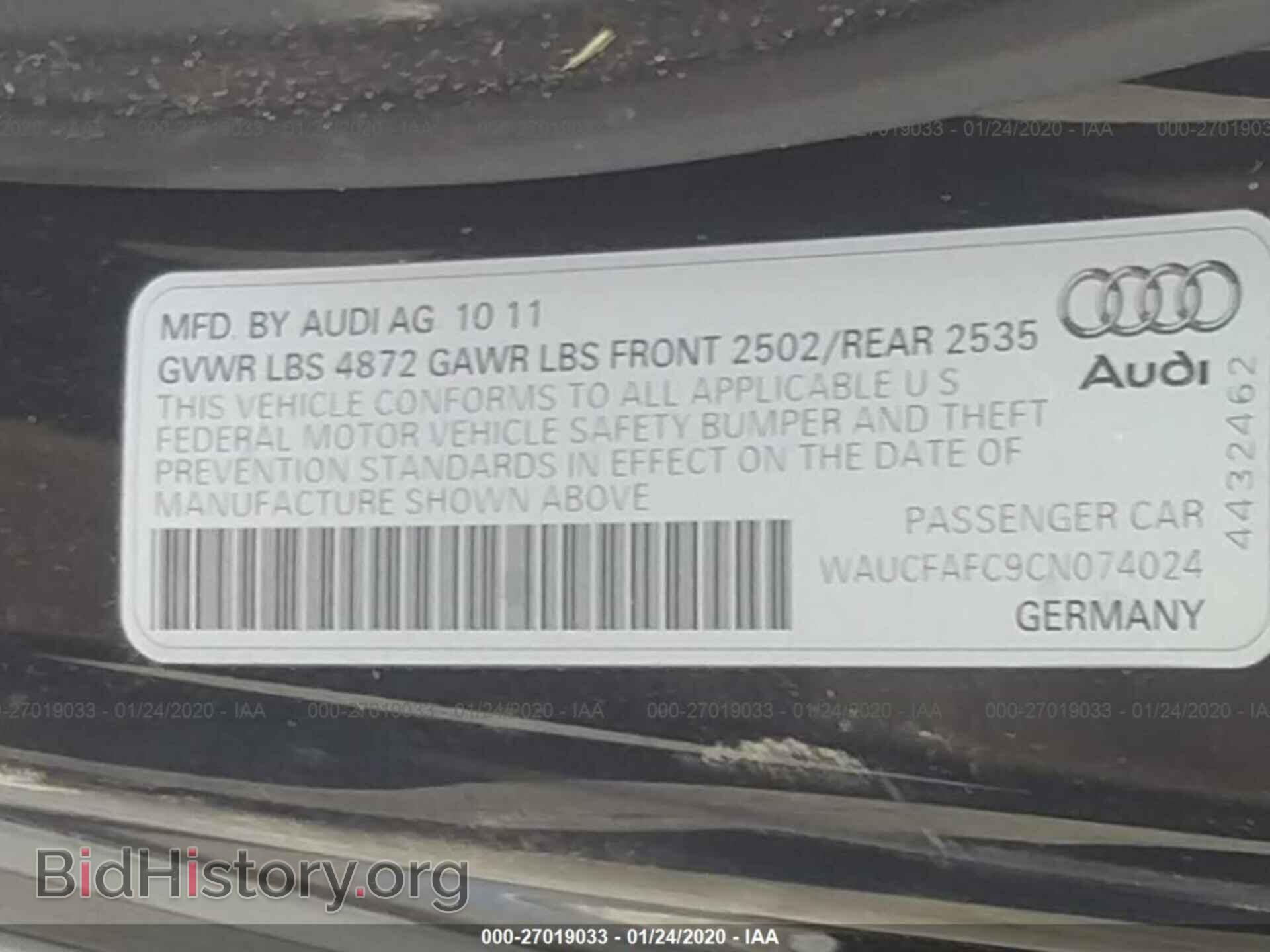 2012 AUDI A6 - VIN: WAUCFAFC9CN074024 - Фото 9