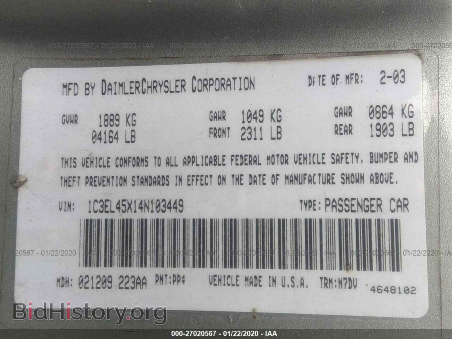 2004 CHRYSLER SEBRING - VIN: 1C3EL45X14N103449 - Photo 9