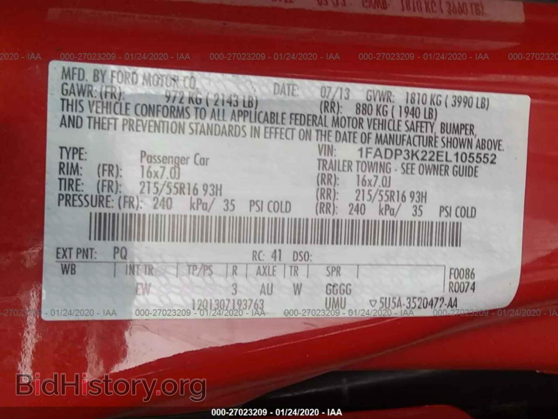 2014 FORD FOCUS - VIN: 1FADP3K22EL105552 - Фото 9