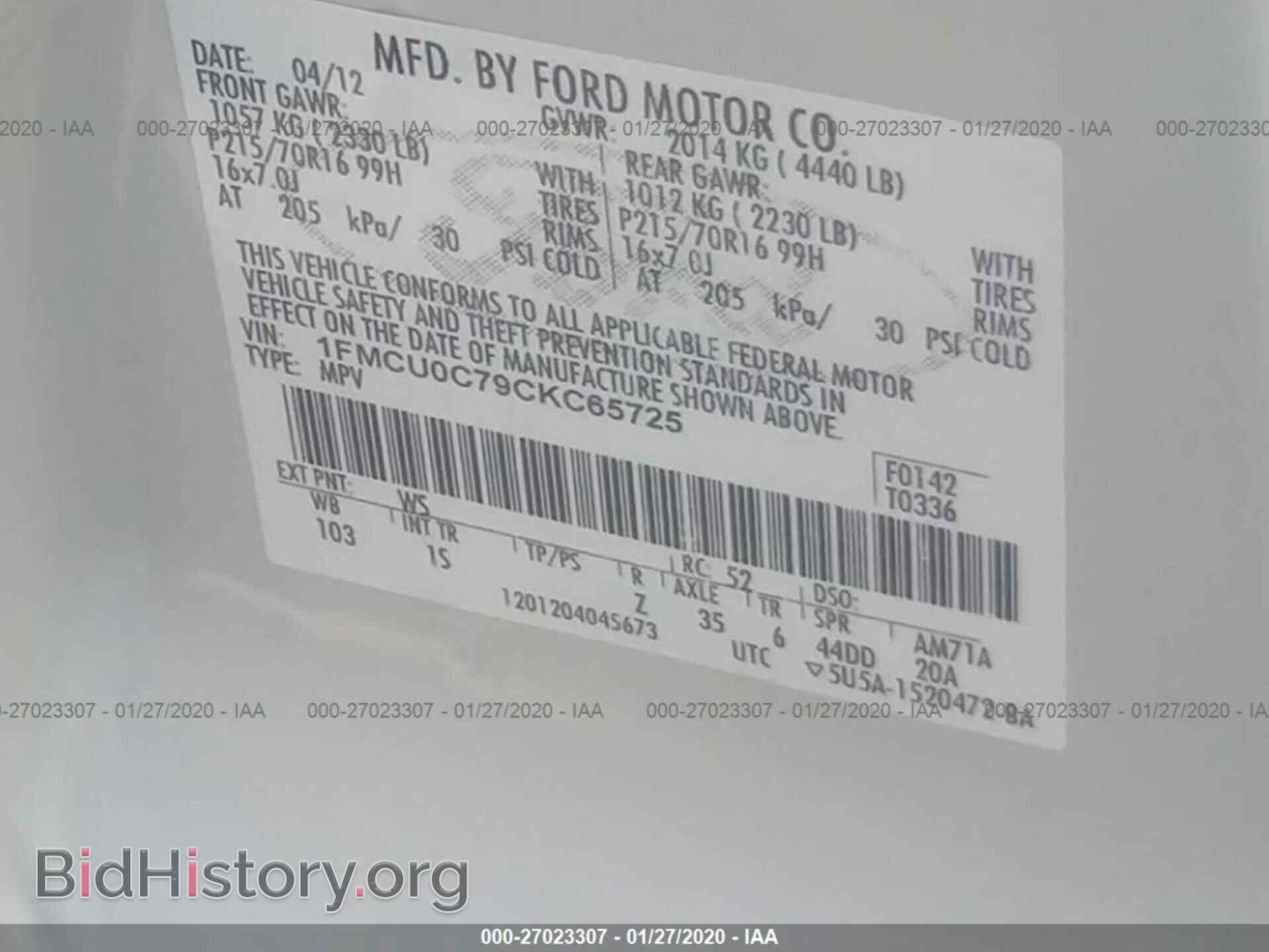 2012 FORD ESCAPE - VIN: 1FMCU0C79CKC65725 - Photo 9