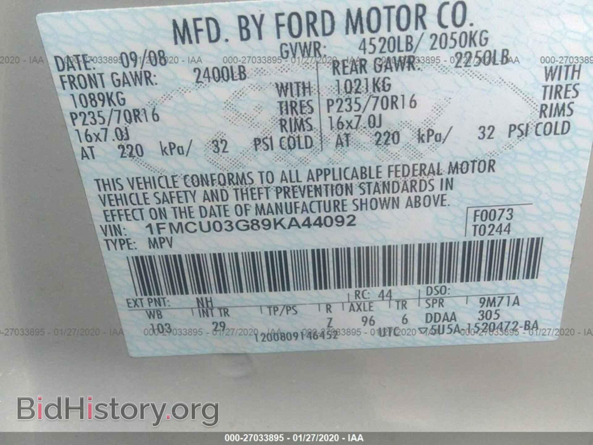 2009 FORD ESCAPE - VIN: 1FMCU03G89KA44092 - Photo 9