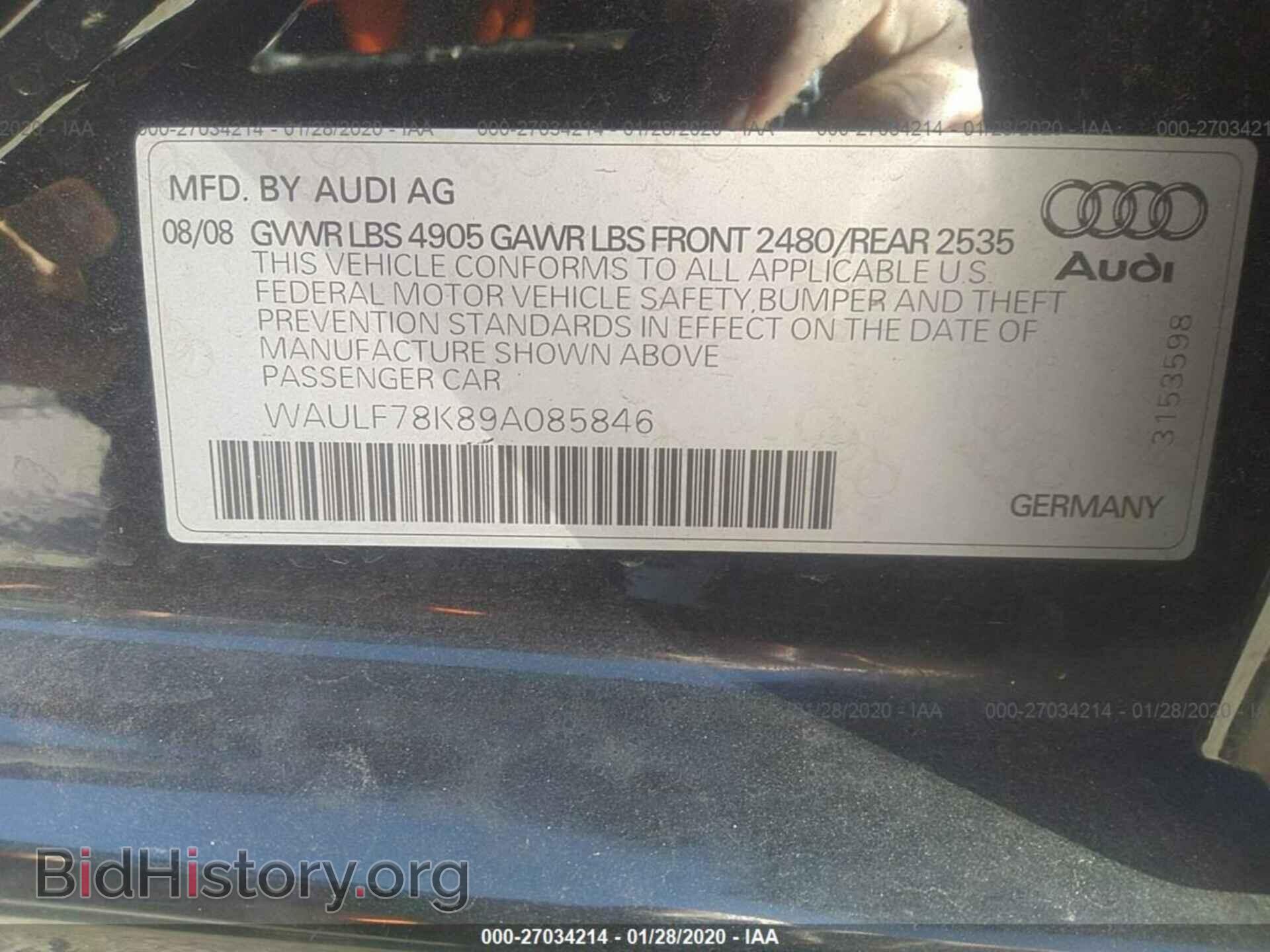 2009 AUDI A4 - VIN: WAULF78K89A085846 - Фото 9