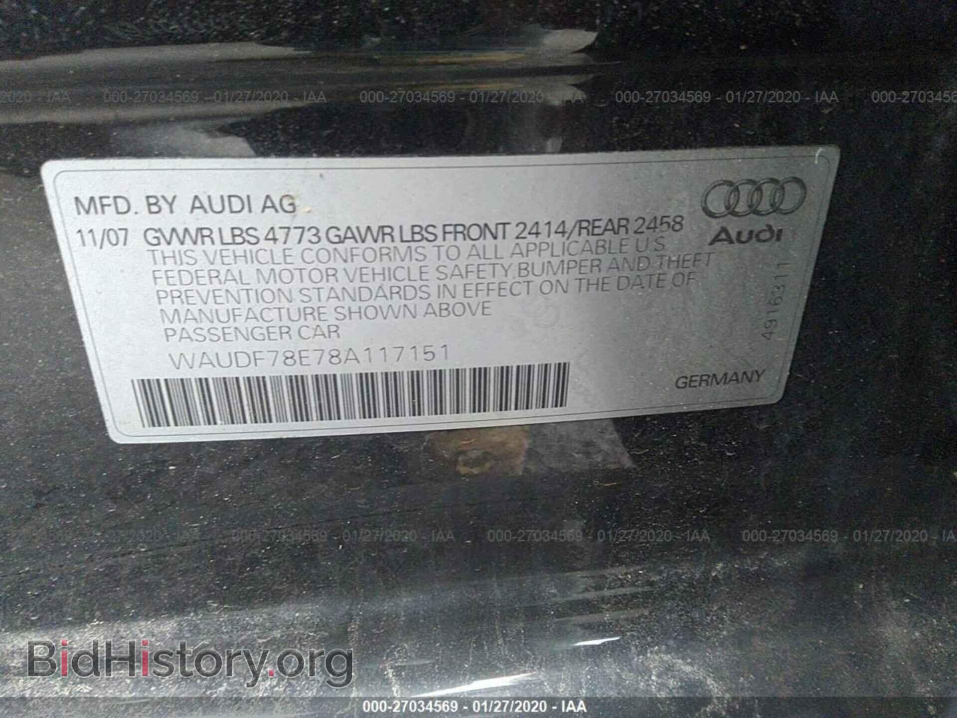 2008 AUDI A4 - VIN: WAUDF78E78A117151 - Фото 9