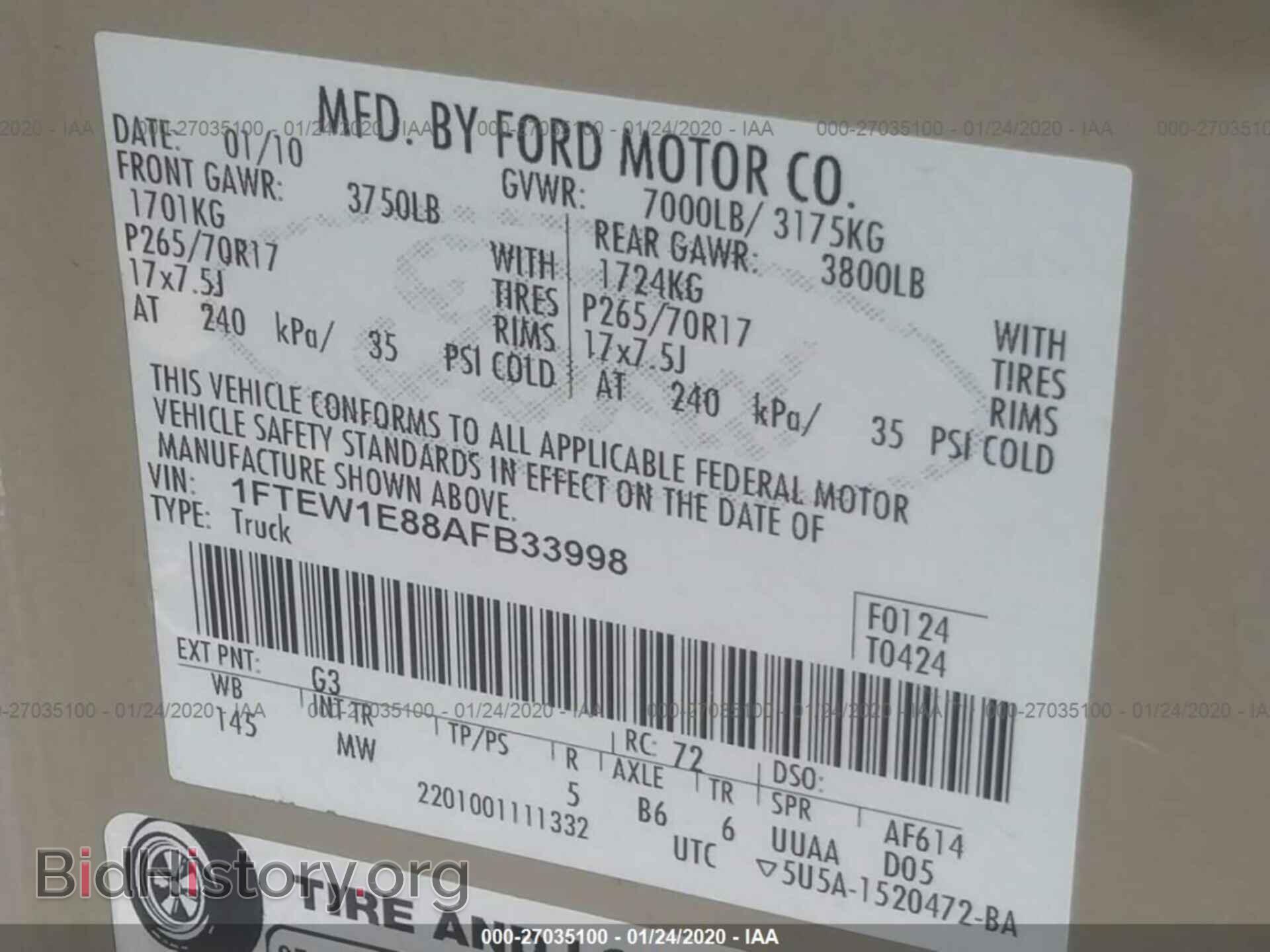2010 FORD F150 - VIN: 1FTEW1E88AFB33998 - Фото 9