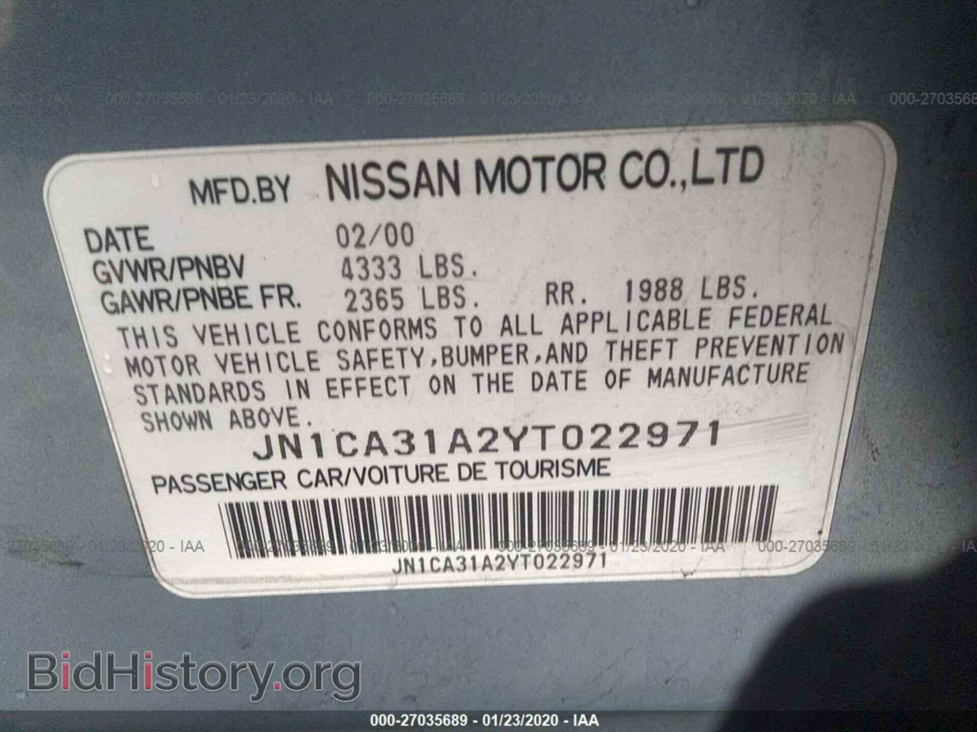 2000 NISSAN MAXIMA - VIN: JN1CA31A2YT022971 - Фото 9