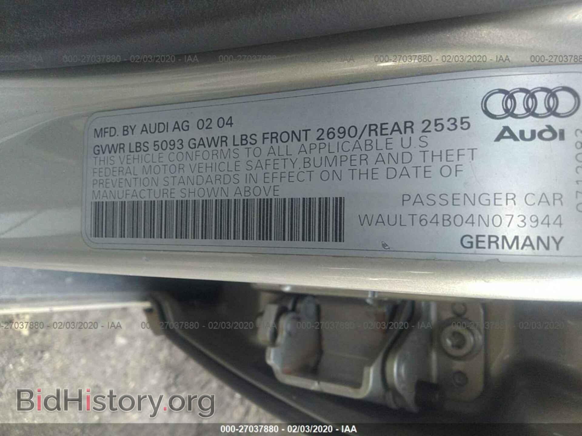 2004 AUDI A6 - VIN: WAULT64B04N073944 - Фото 9