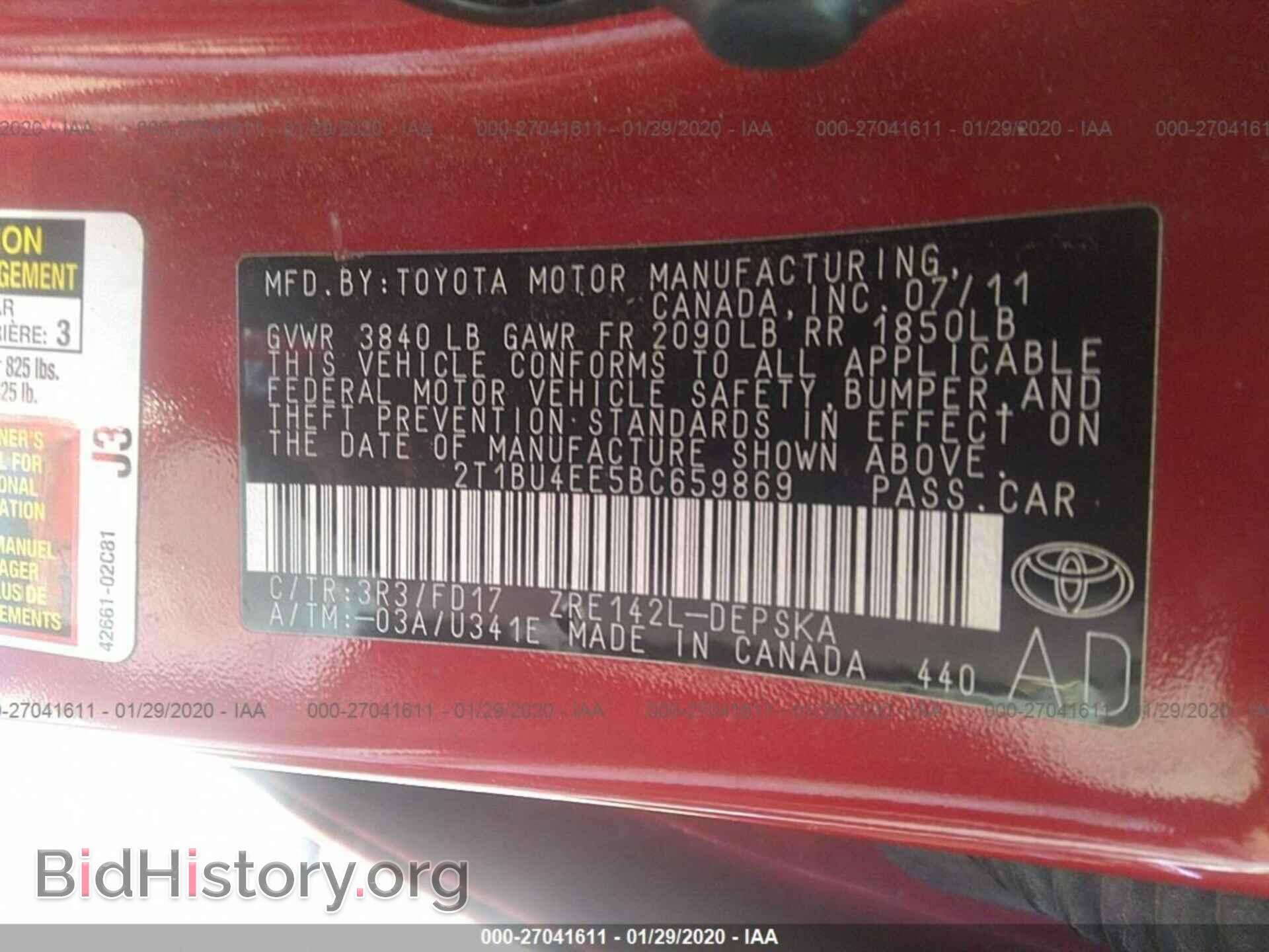 2011 TOYOTA COROLLA - VIN: 2T1BU4EE5BC659869 - Фото 9