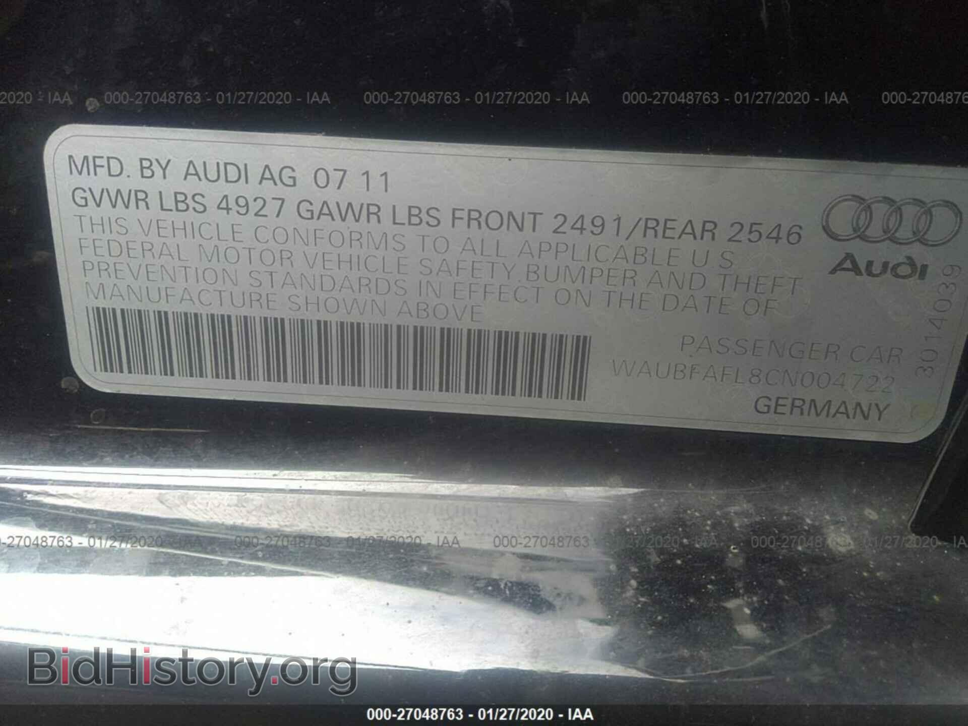 2012 AUDI A4 - VIN: WAUBFAFL8CN004722 - Photo 9