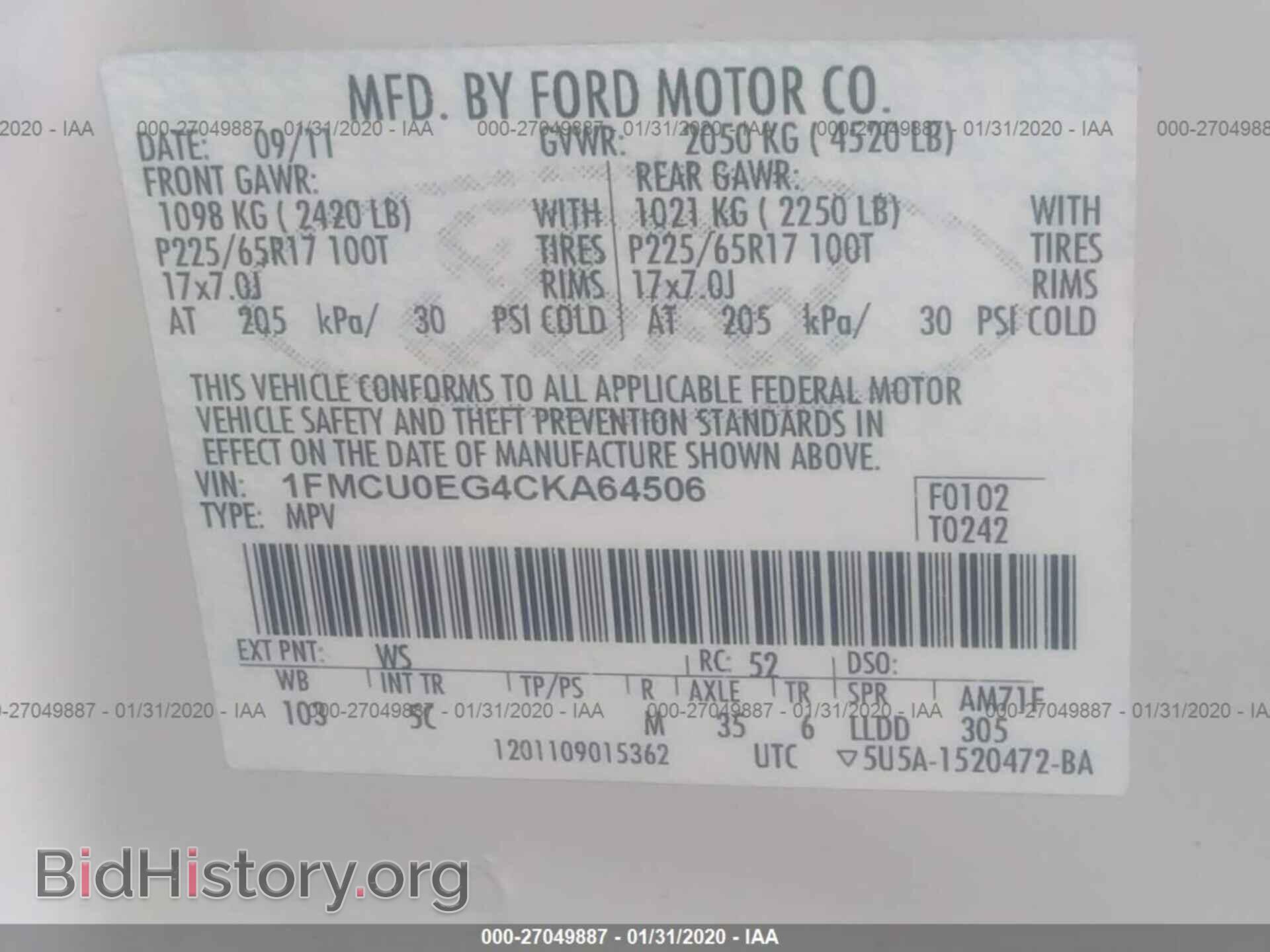 2012 FORD ESCAPE - VIN: 1FMCU0EG4CKA64506 - Photo 9