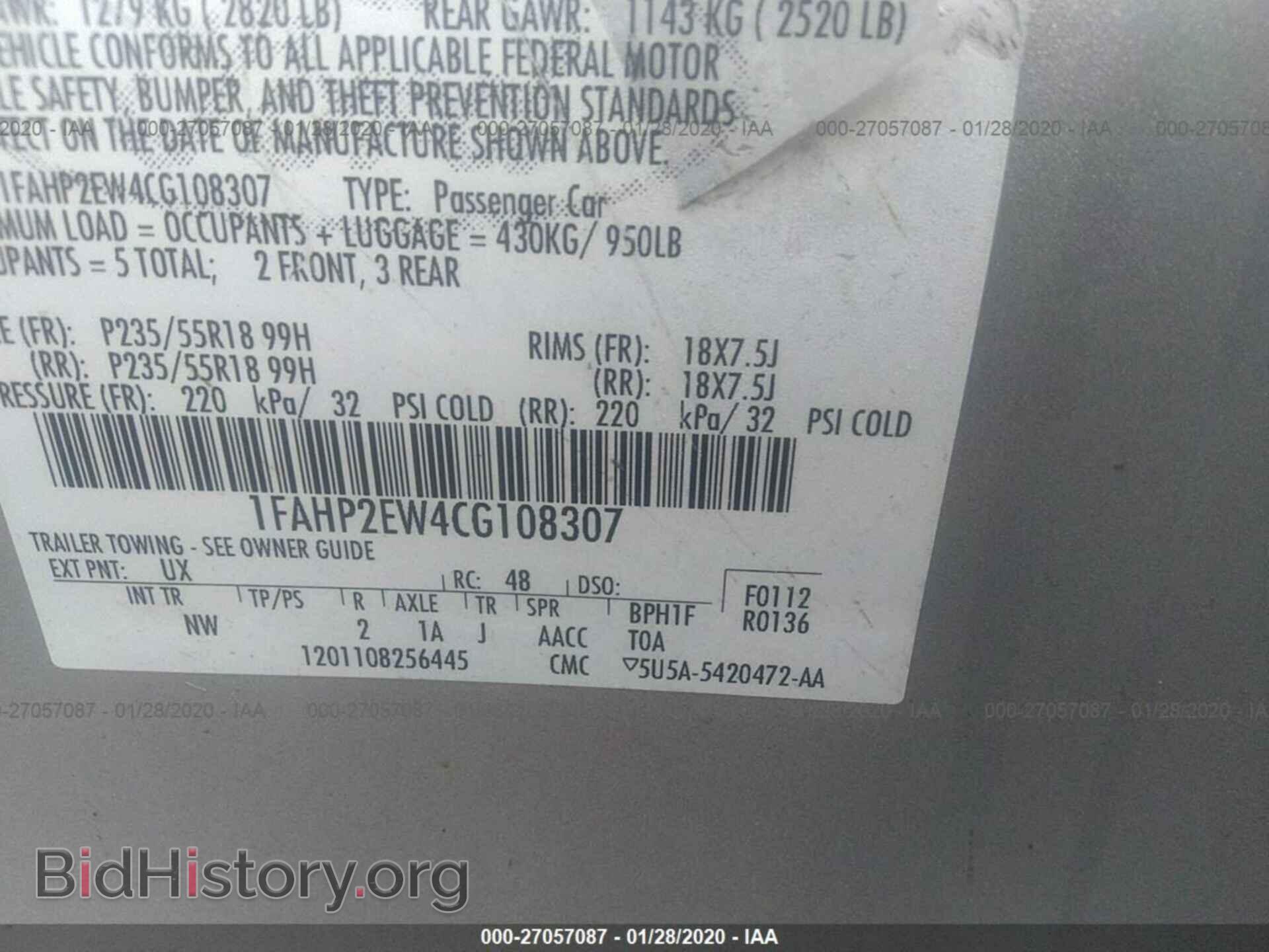 2012 FORD TAURUS - VIN: 1FAHP2EW4CG108307 - Photo 9