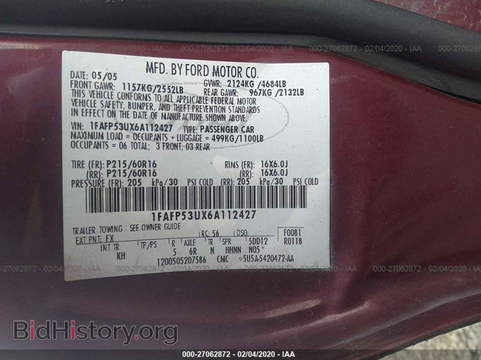 2006 FORD TAURUS - VIN: 1FAFP53UX6A112427 - Photo 9