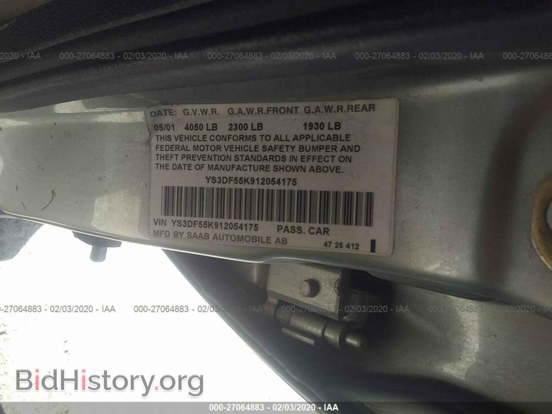 2001 SAAB 9-3 - VIN: YS3DF55K912054175 - Фото 9