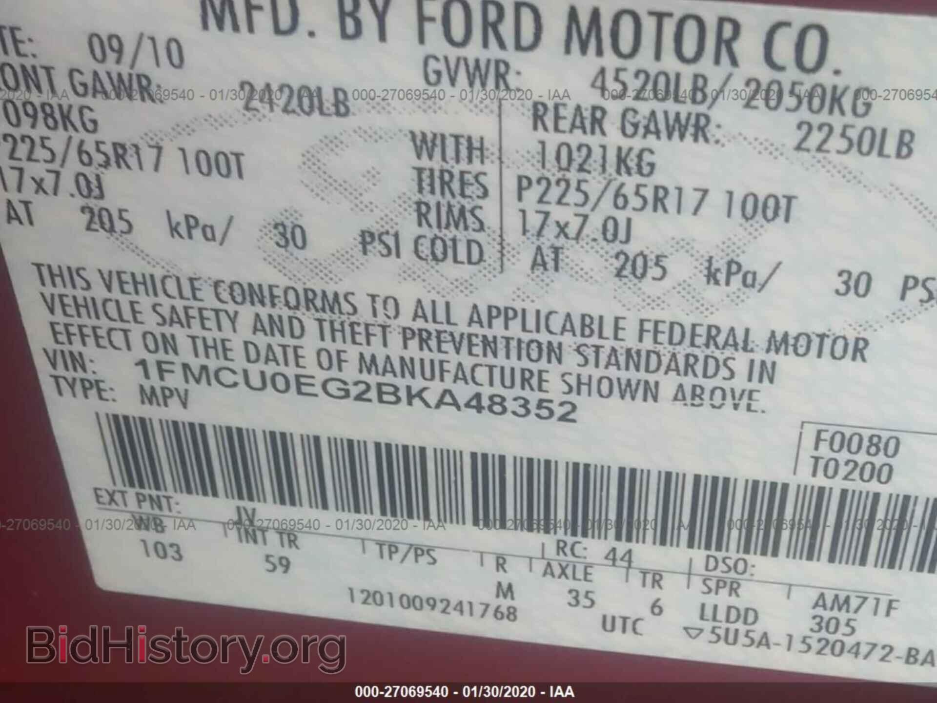 2011 FORD ESCAPE - VIN: 1FMCU0EG2BKA48352 - Фото 9