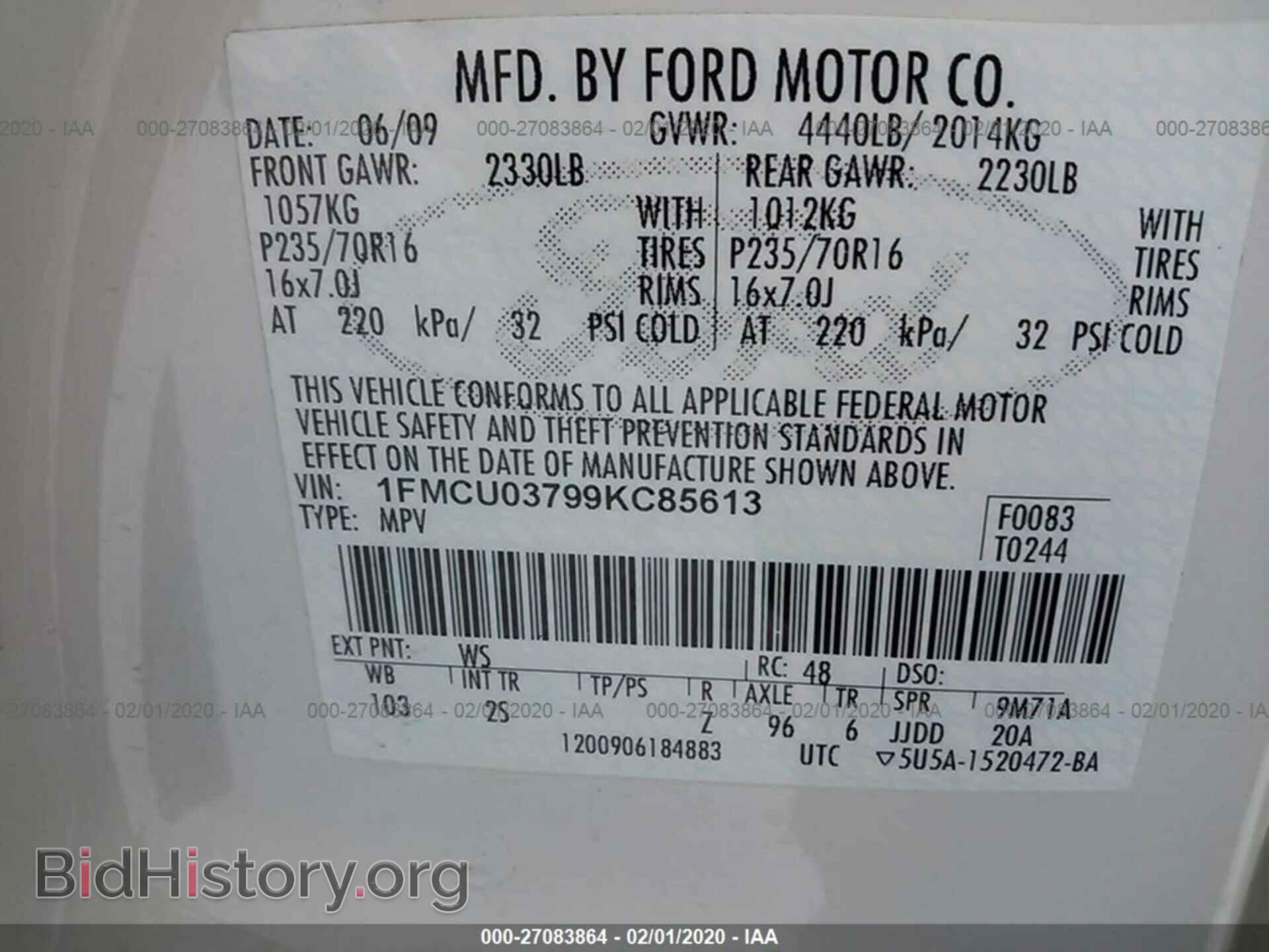 2009 FORD ESCAPE - VIN: 1FMCU03799KC85613 - Photo 9