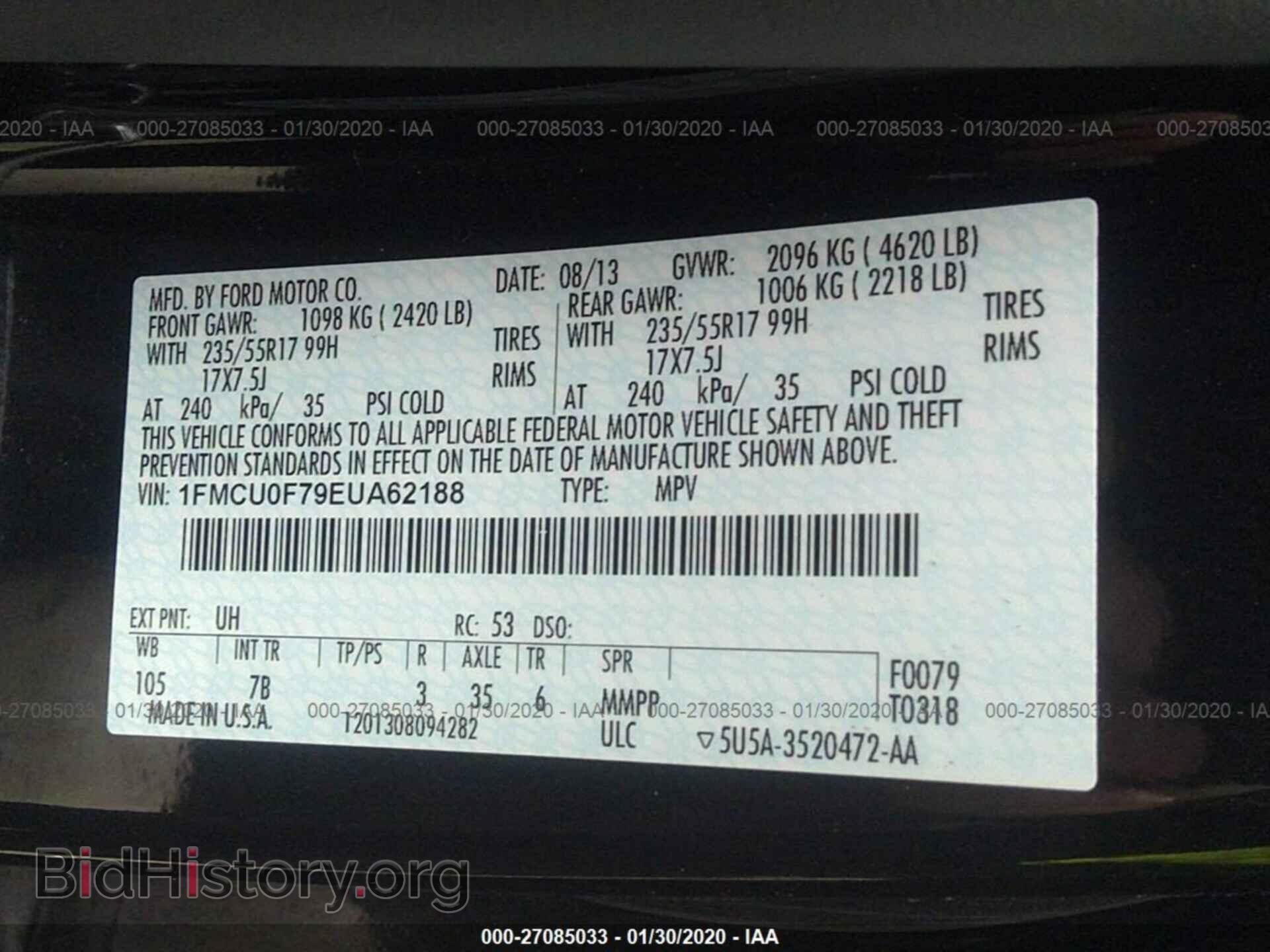 2014 FORD ESCAPE - VIN: 1FMCU0F79EUA62188 - Фото 9