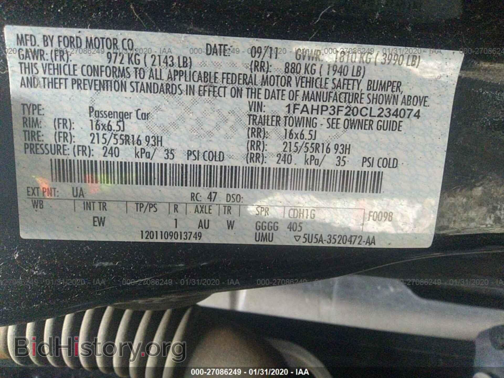 2012 FORD FOCUS - VIN: 1FAHP3F20CL234074 - Фото 9
