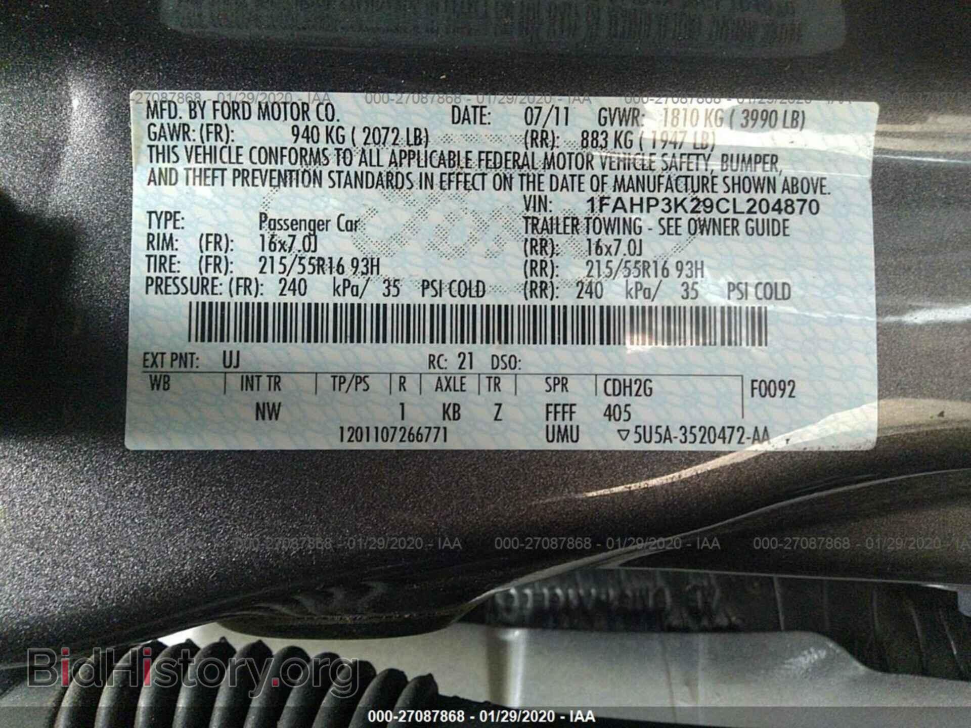 2012 FORD FOCUS - VIN: 1FAHP3K29CL204870 - Фото 9