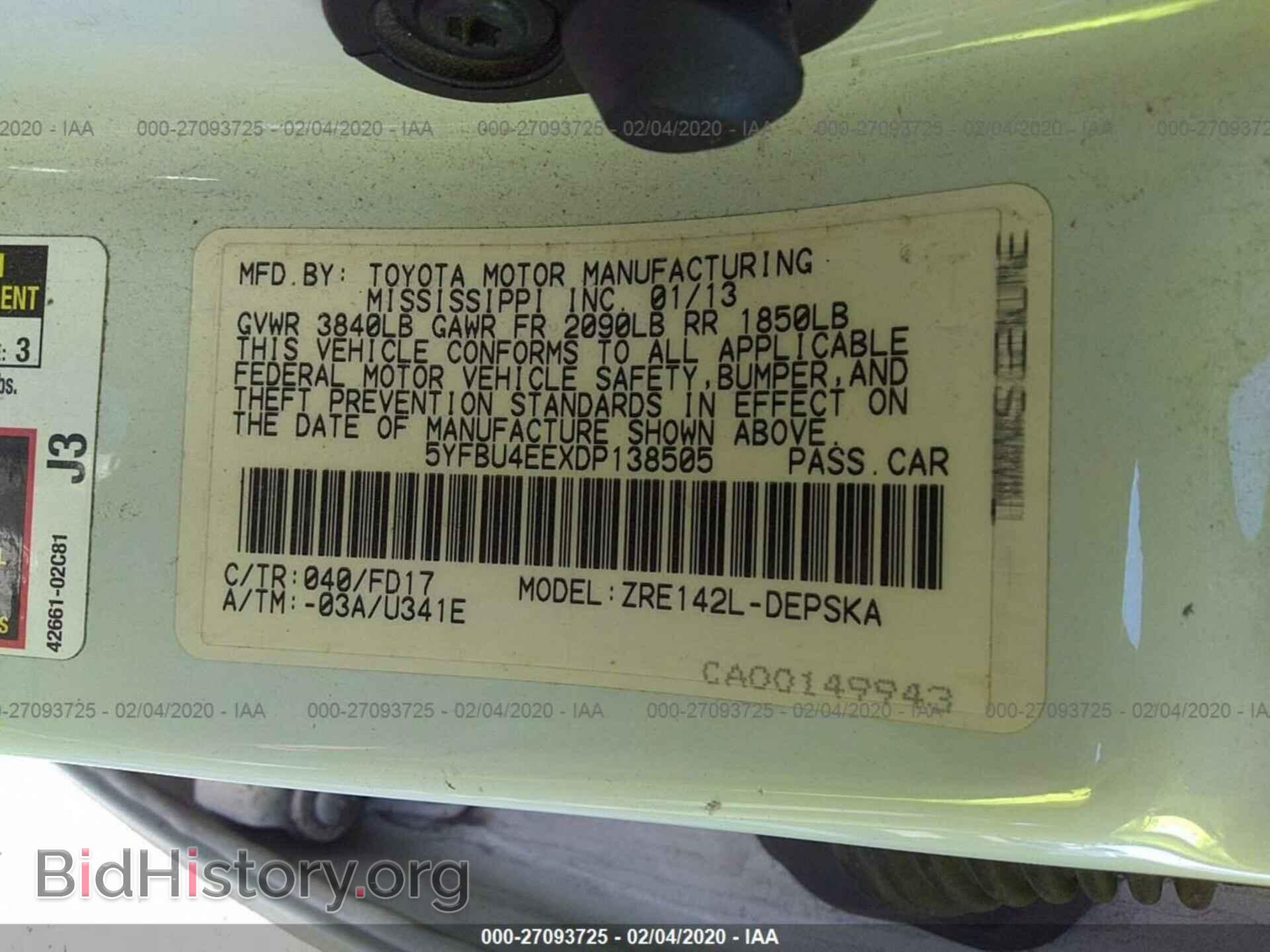 2013 TOYOTA COROLLA - VIN: 5YFBU4EEXDP138505 - Фото 9