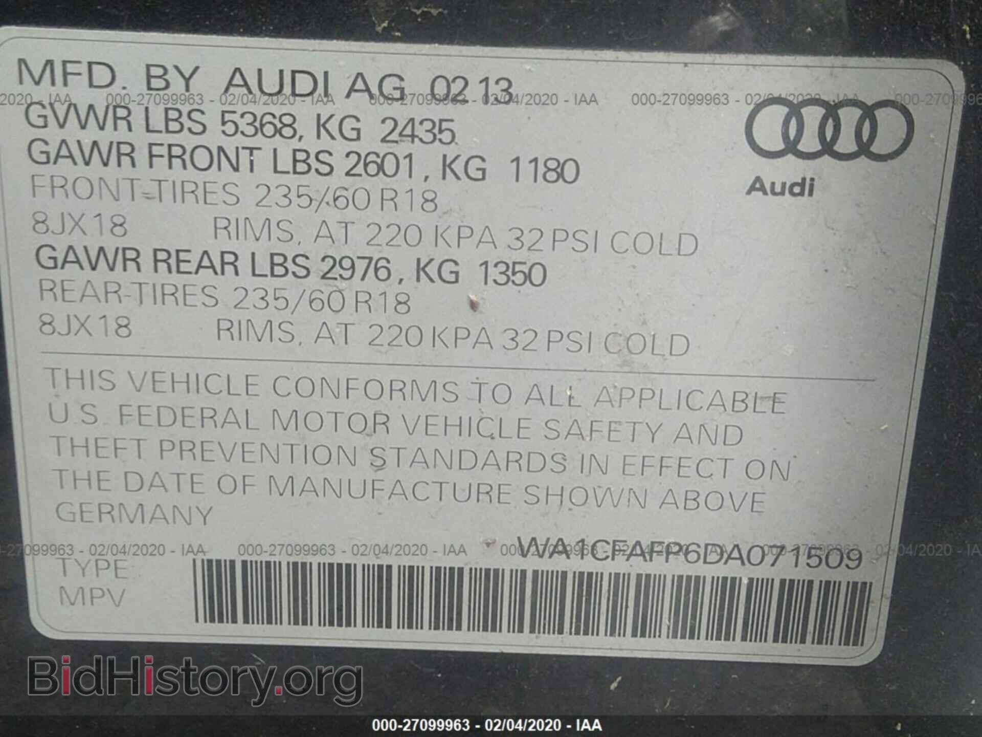 2013 AUDI Q5 - VIN: WA1CFAFP6DA071509 - Фото 9