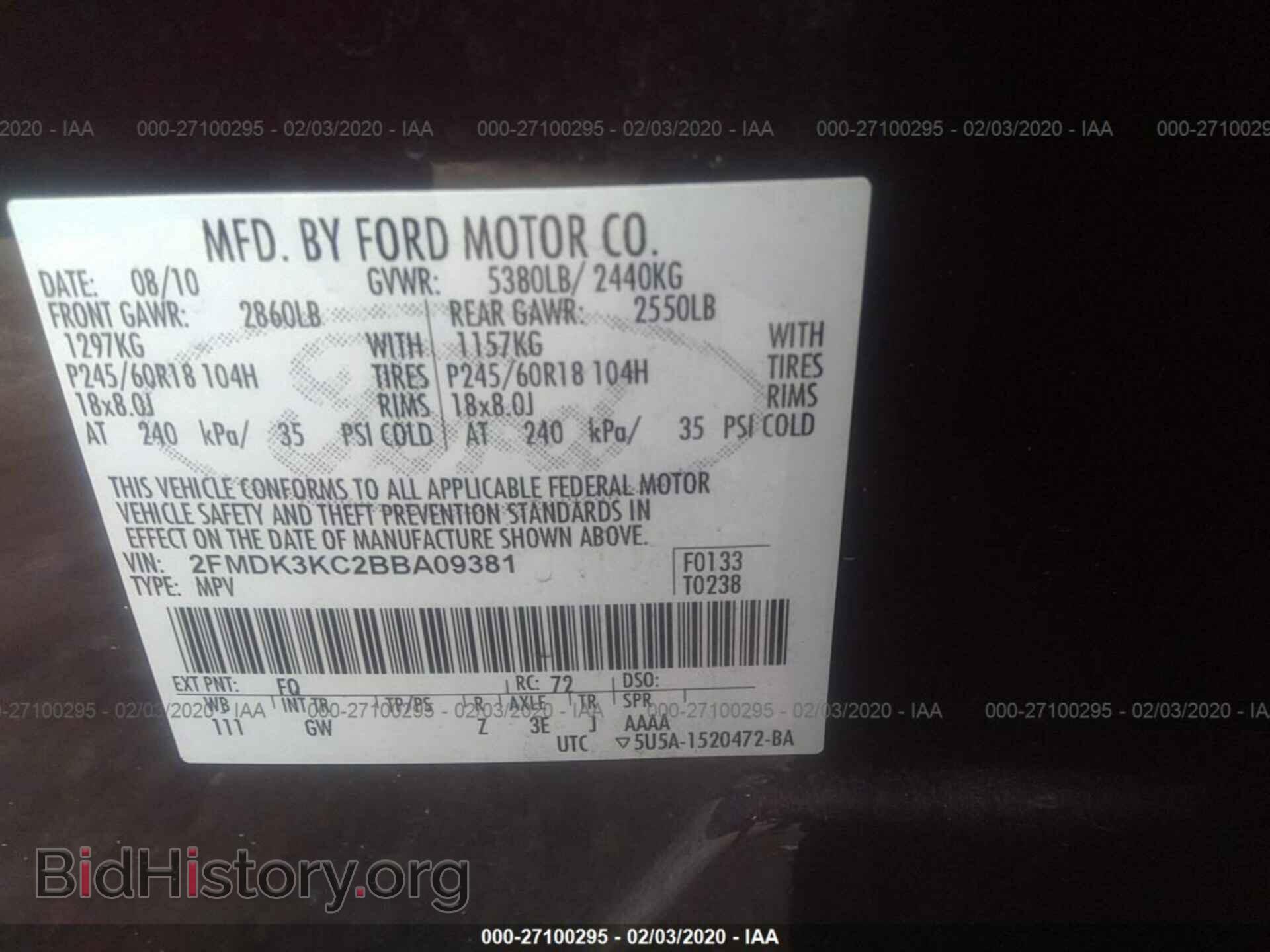 2011 FORD EDGE - VIN: 2FMDK3KC2BBA09381 - Photo 9