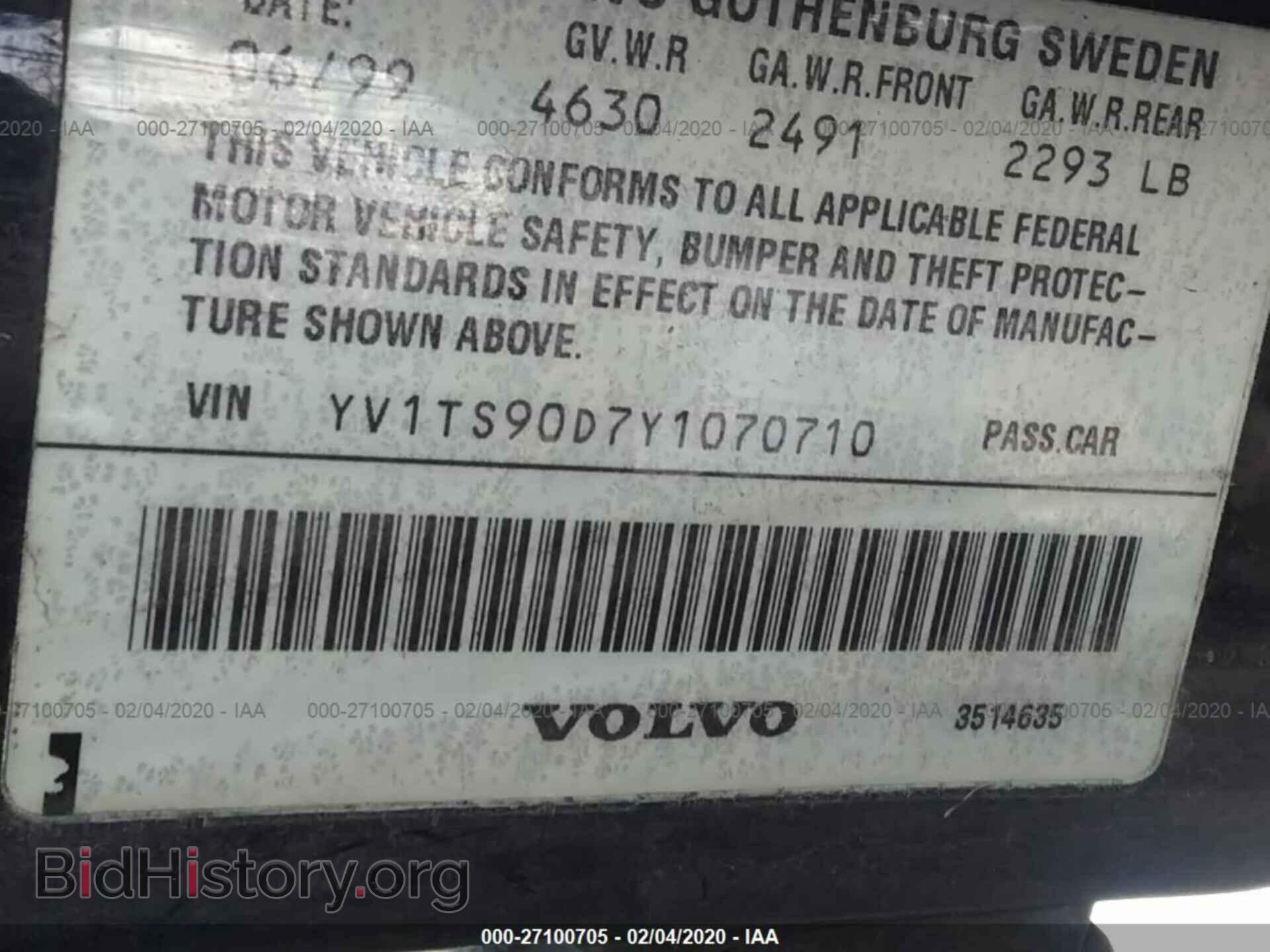 2000 VOLVO S80 - VIN: YV1TS90D7Y1070710 - Фото 9