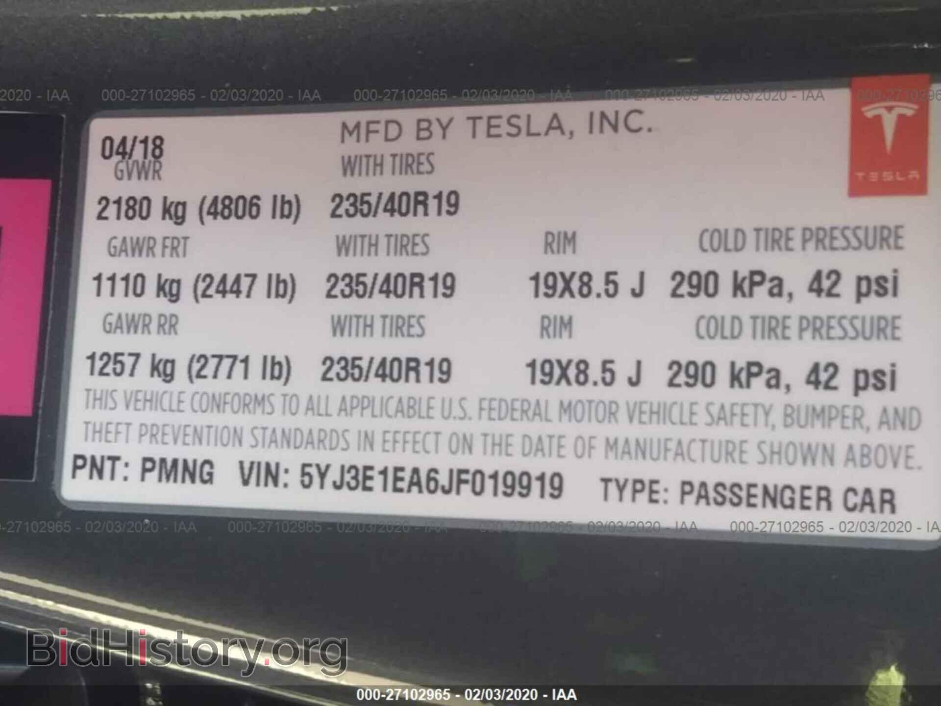 2018 TESLA MODEL 3 - VIN: 5YJ3E1EA6JF019919 - Фото 9