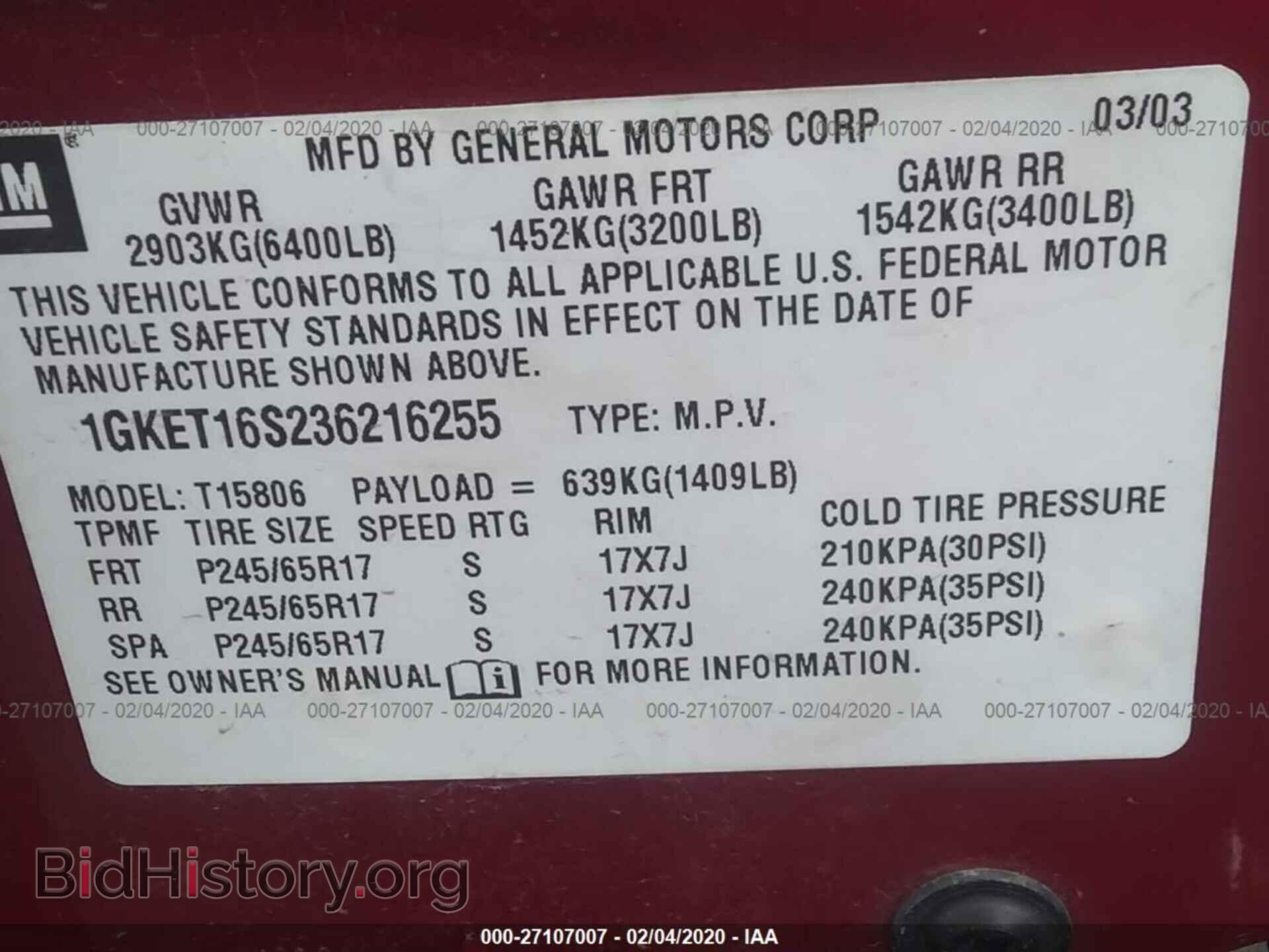 2003 GMC ENVOY - VIN: 1GKET16S236216255 - Фото 9