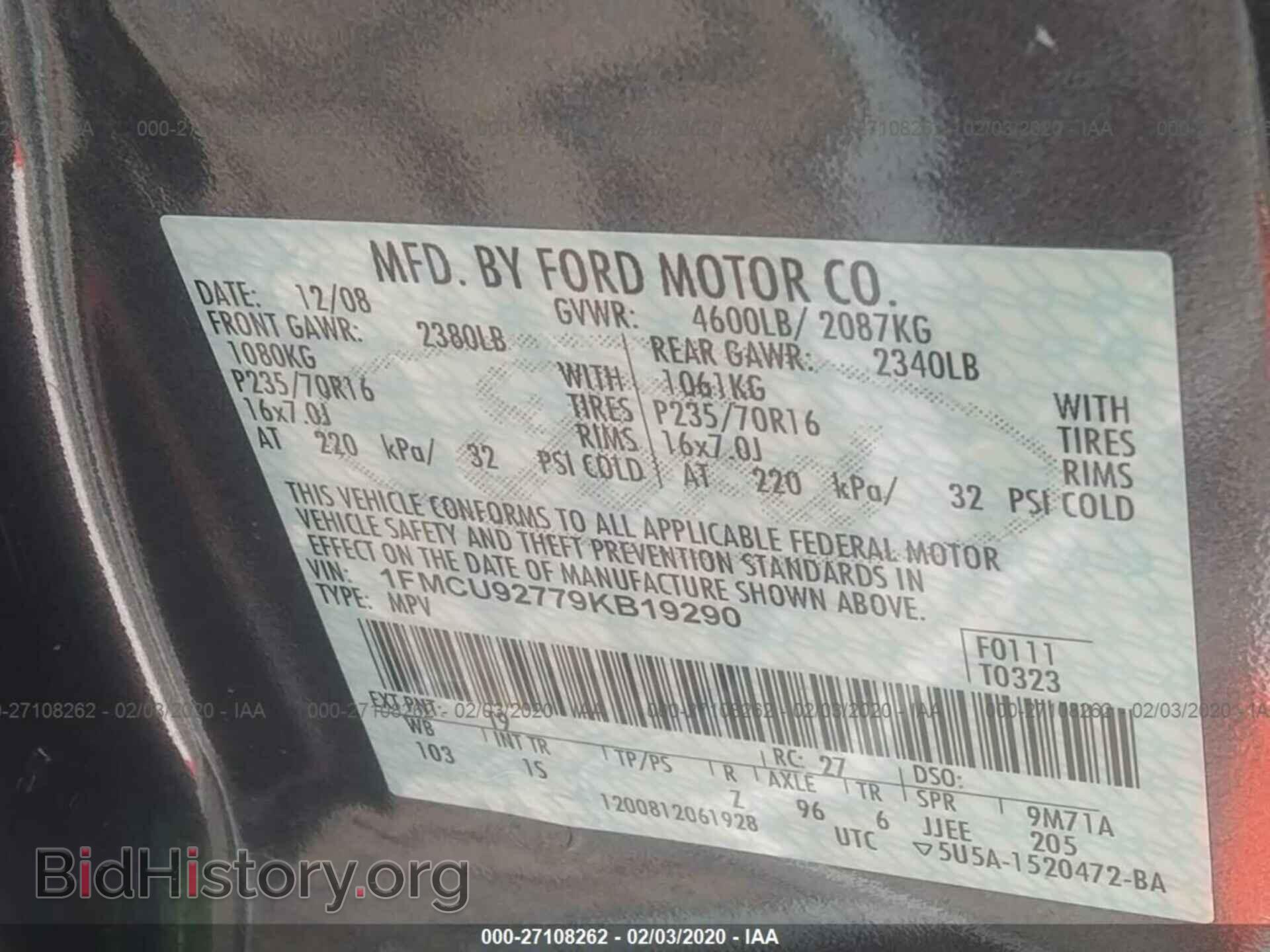 2009 FORD ESCAPE - VIN: 1FMCU92779KB19290 - Фото 9