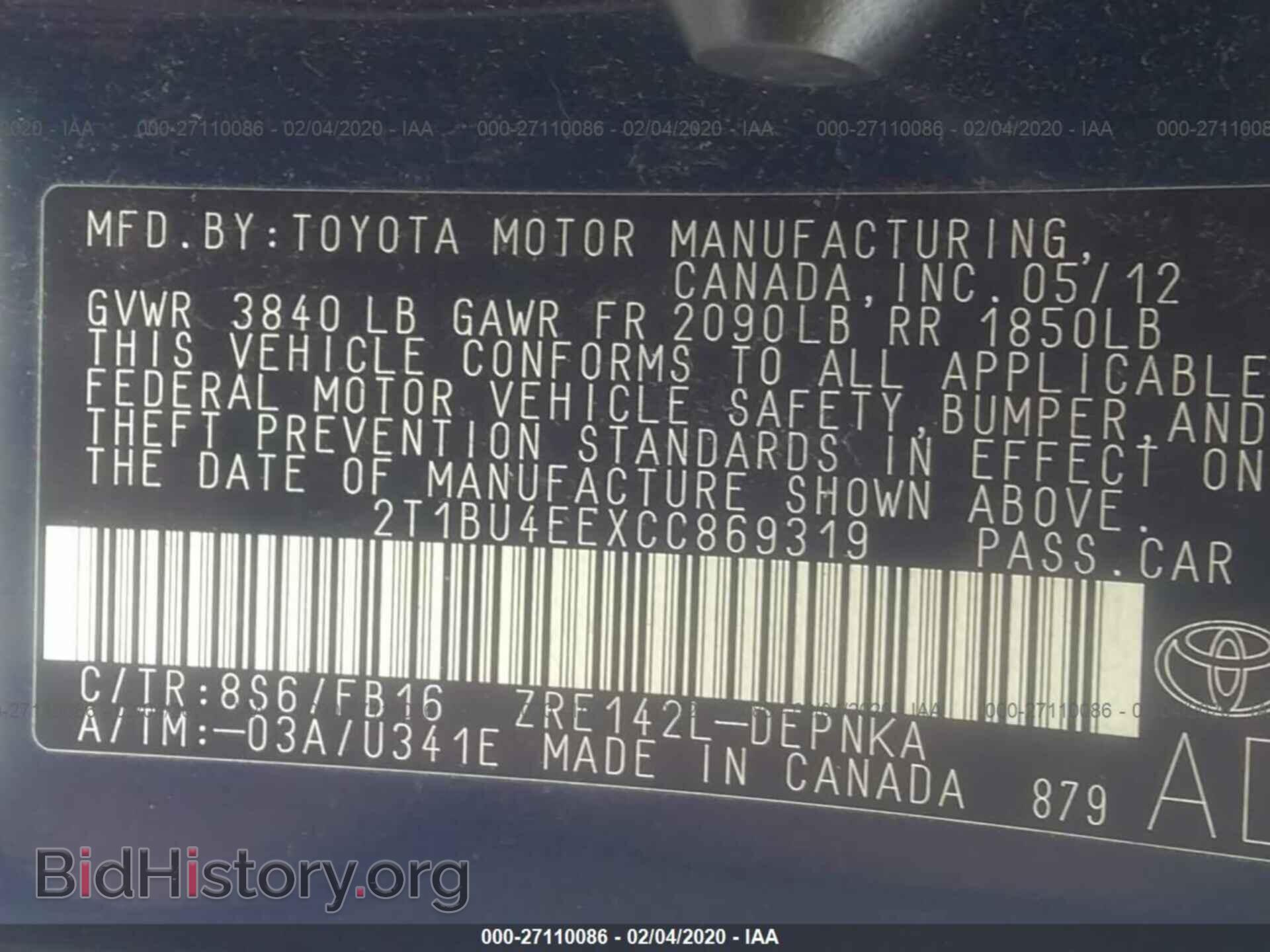2012 TOYOTA COROLLA - VIN: 2T1BU4EEXCC869319 - Photo 9