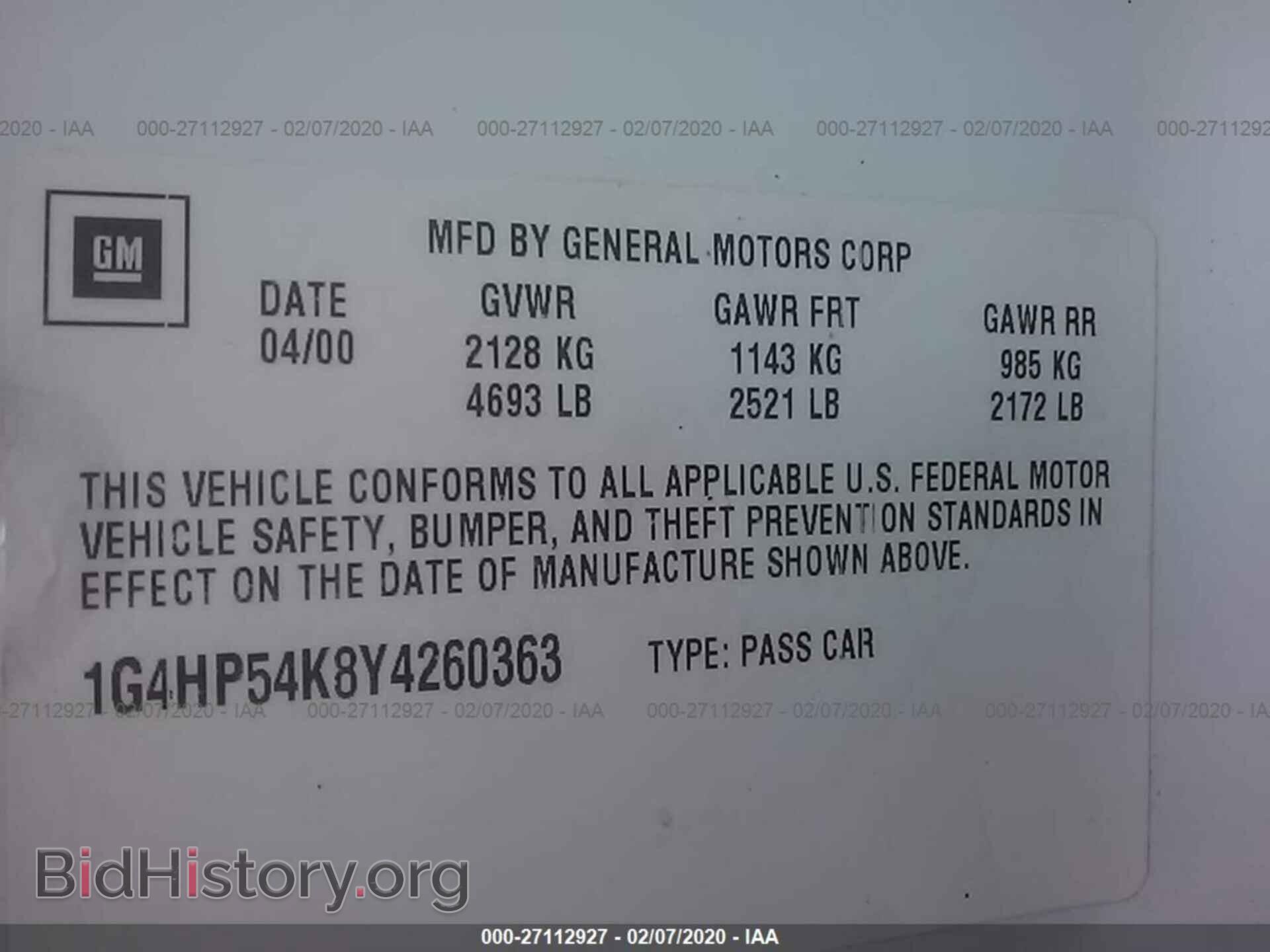 2000 BUICK LESABRE - VIN: 1G4HP54K8Y4260363 - Photo 9