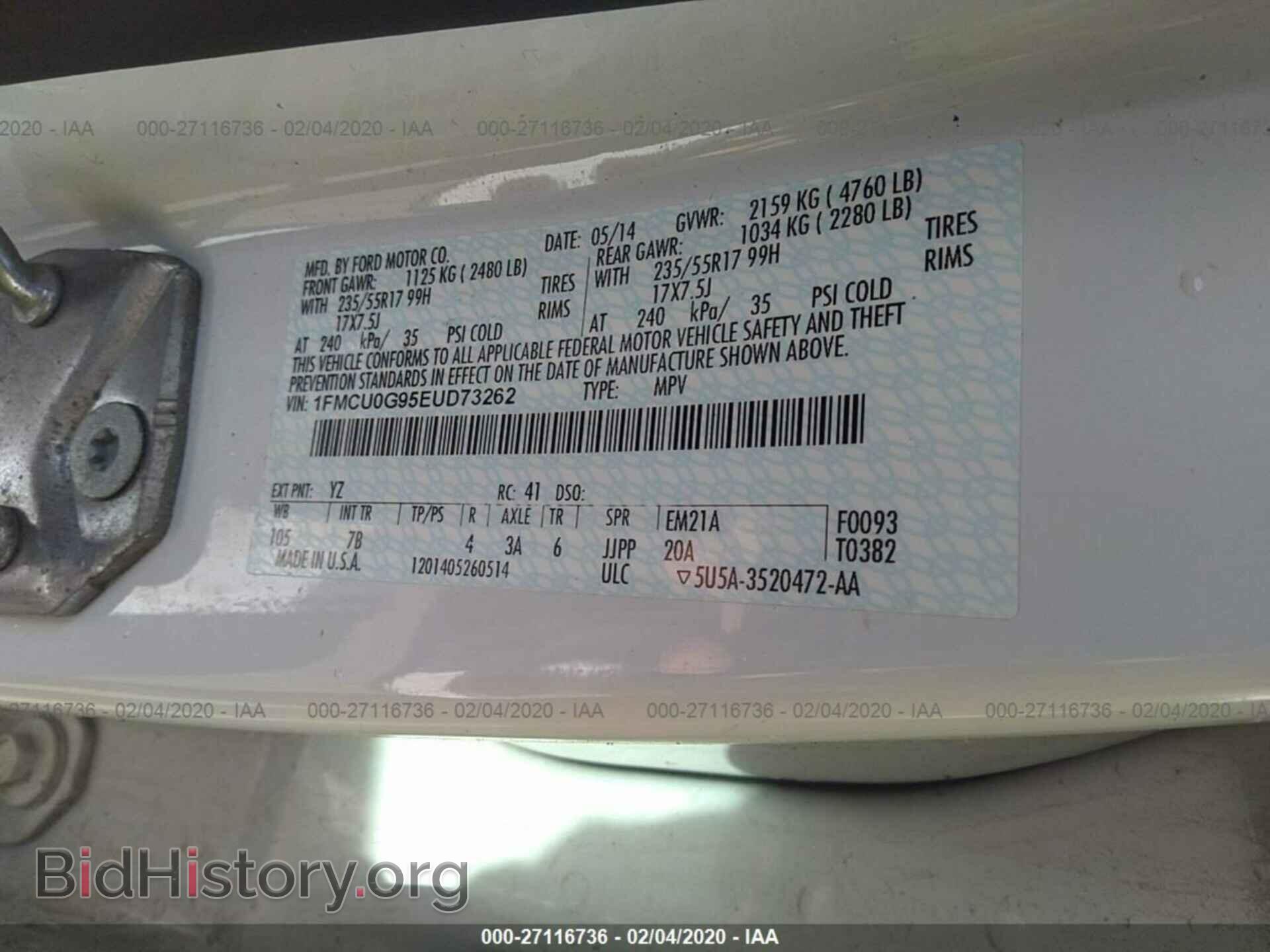 2014 FORD ESCAPE - VIN: 1FMCU0G95EUD73262 - Photo 9