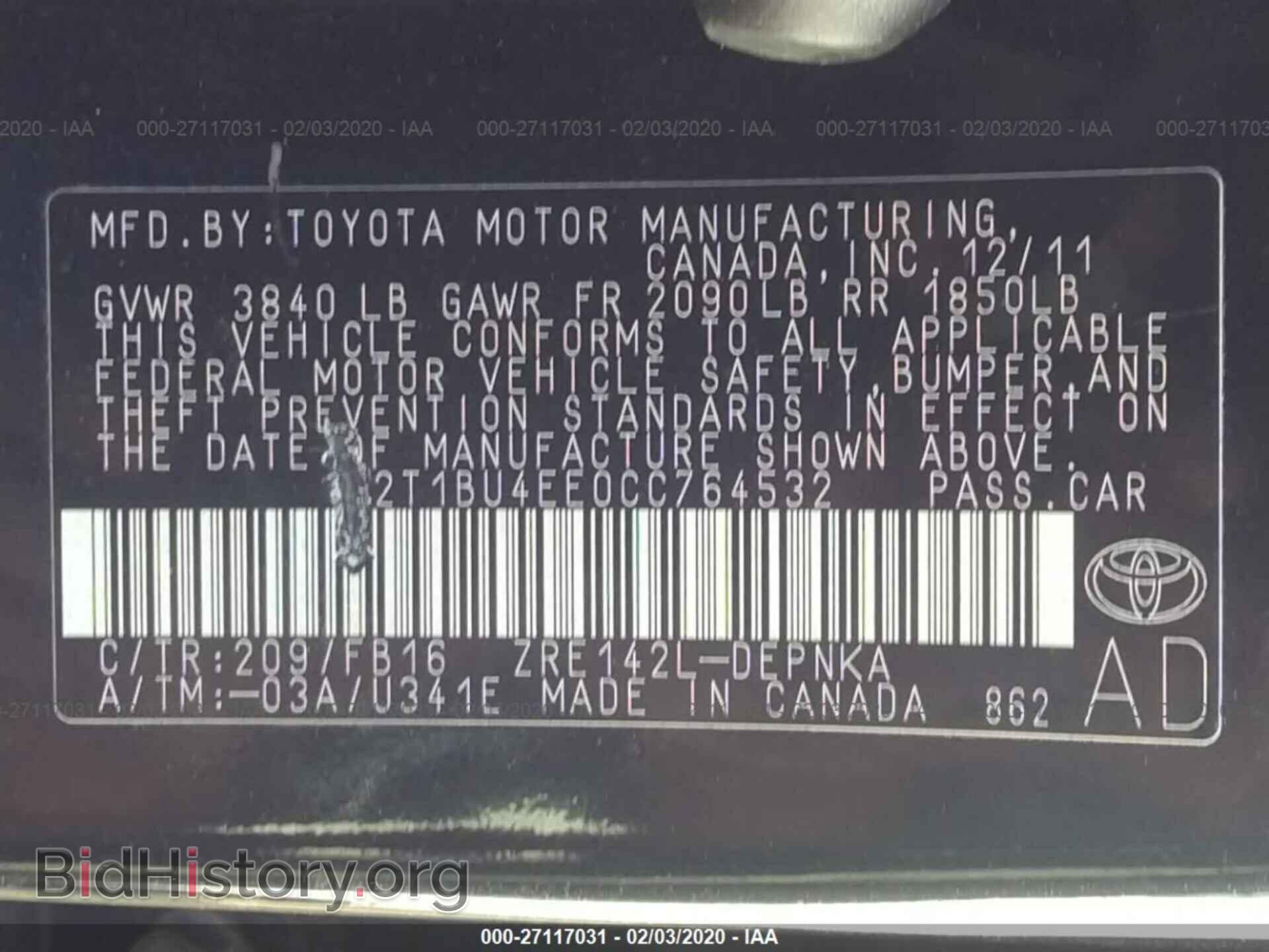 2012 TOYOTA COROLLA - VIN: 2T1BU4EE0CC764532 - Фото 9