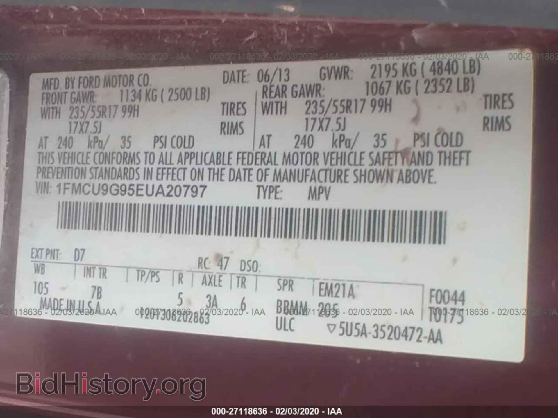 2014 FORD ESCAPE - VIN: 1FMCU9G95EUA20797 - Фото 9