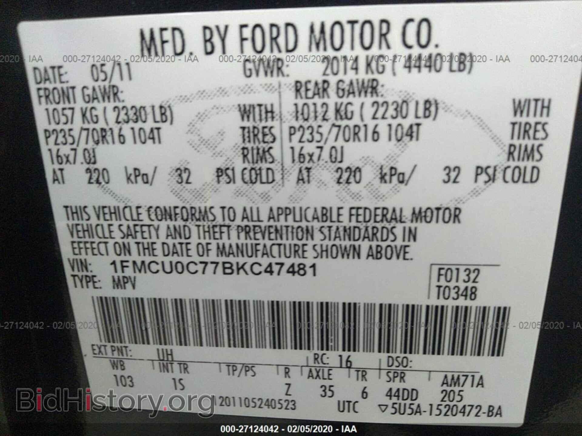 2011 FORD ESCAPE - VIN: 1FMCU0C77BKC47481 - Фото 9