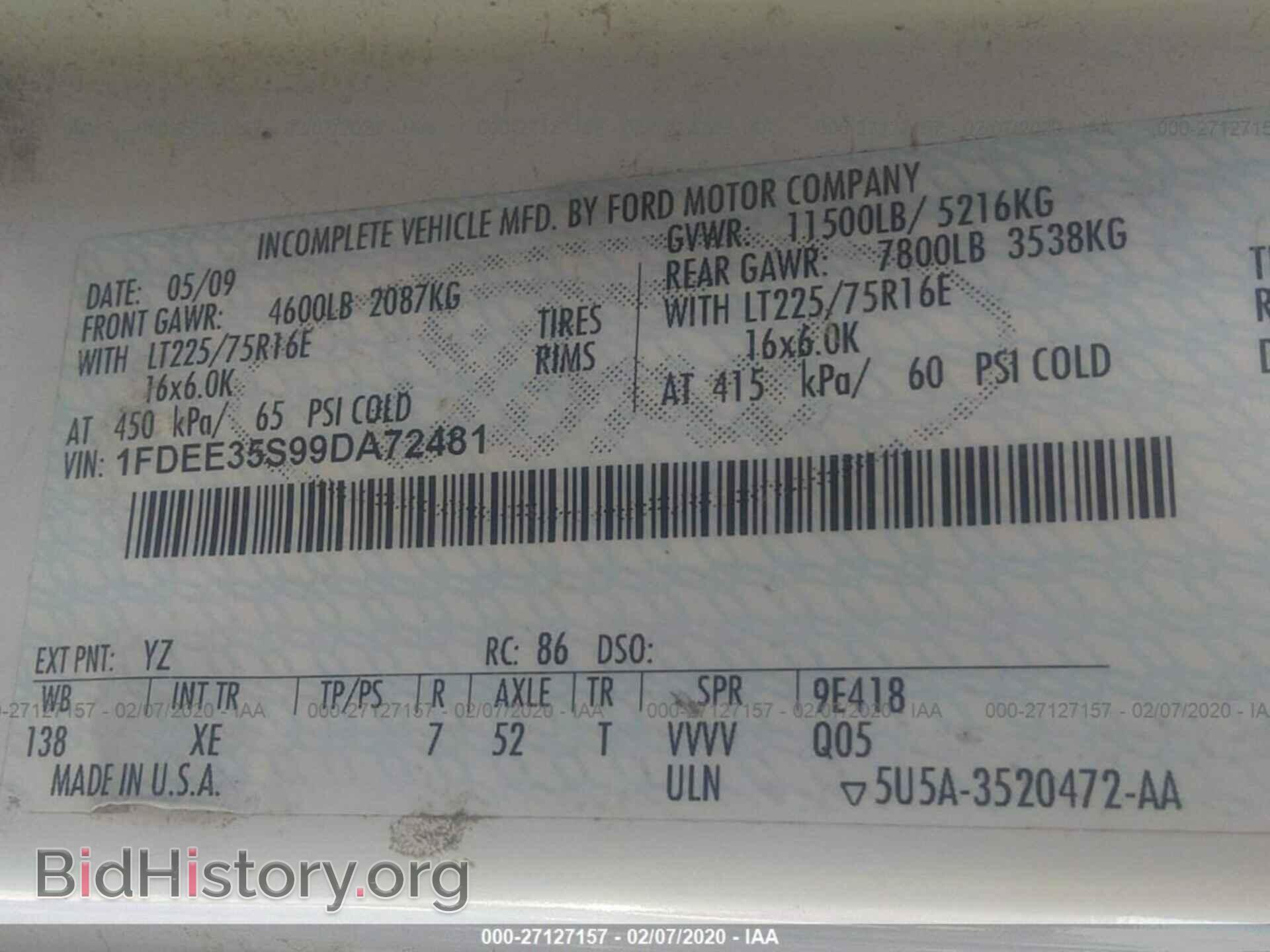 2009 FORD ECONOLINE - VIN: 1FDEE35S99DA72481 - Фото 9