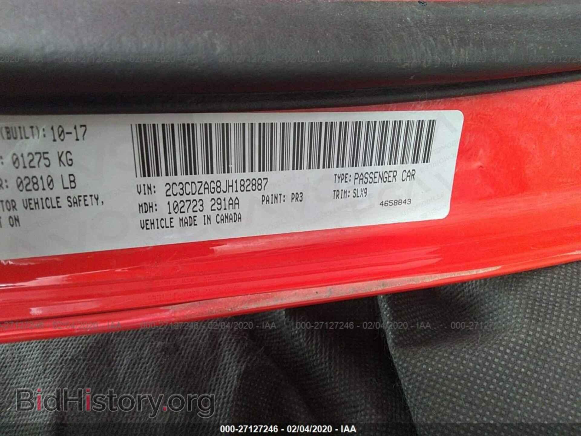 2018 DODGE CHALLENGER - VIN: 2C3CDZAG8JH182887 - Фото 9