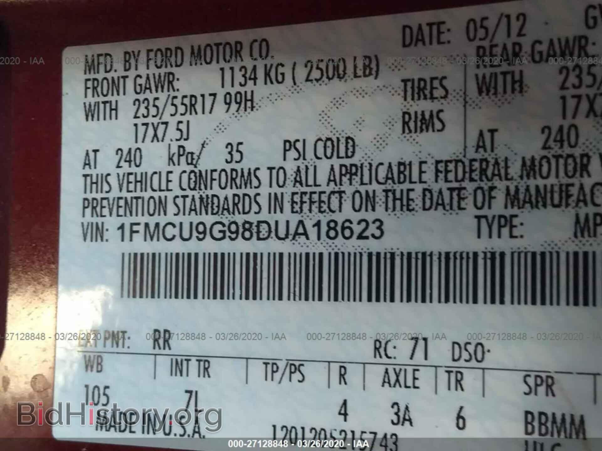 2013 FORD ESCAPE - VIN: 1FMCU9G98DUA18623 - Фото 9