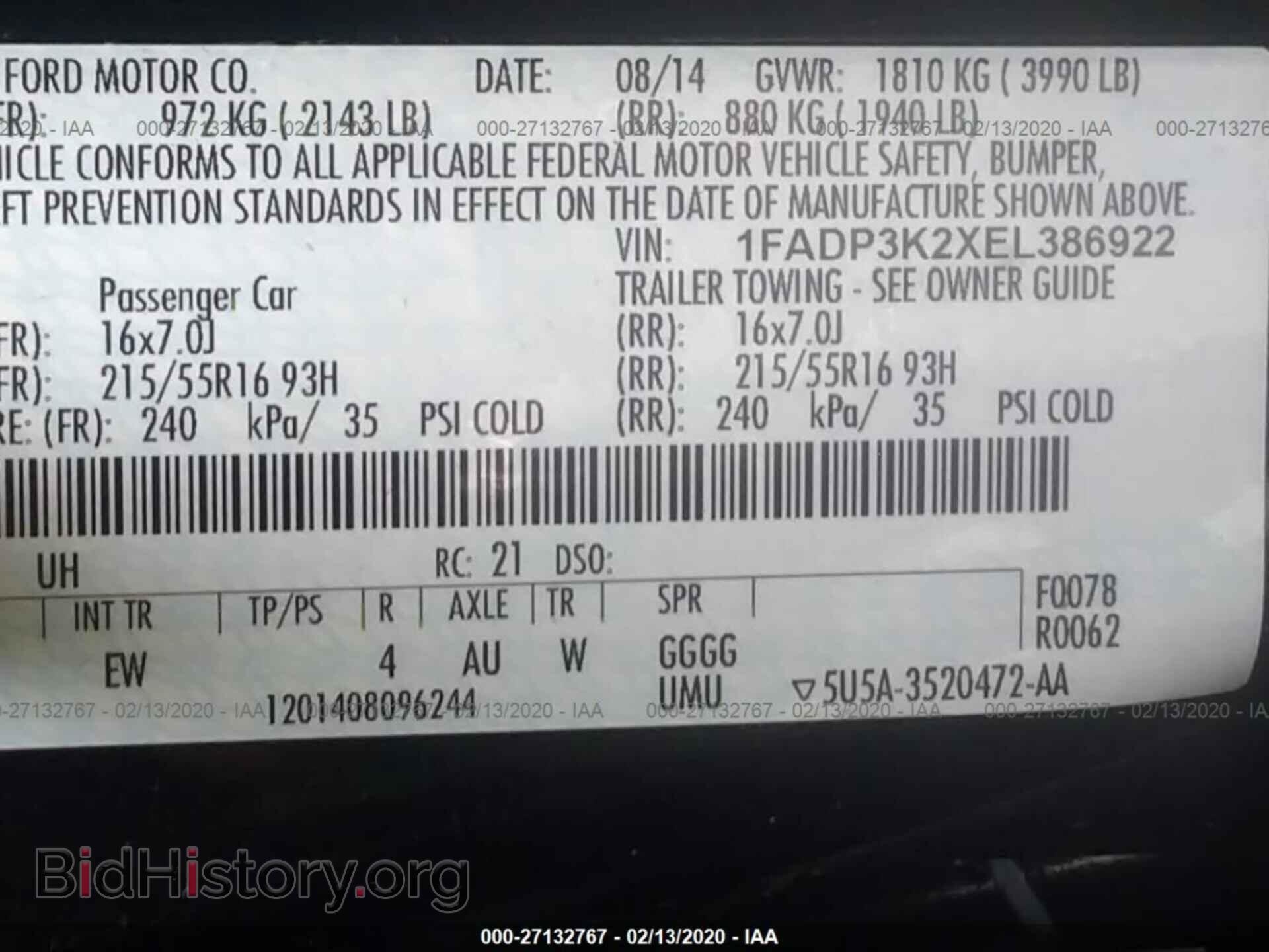 2014 FORD FOCUS - VIN: 1FADP3K2XEL386922 - Фото 9
