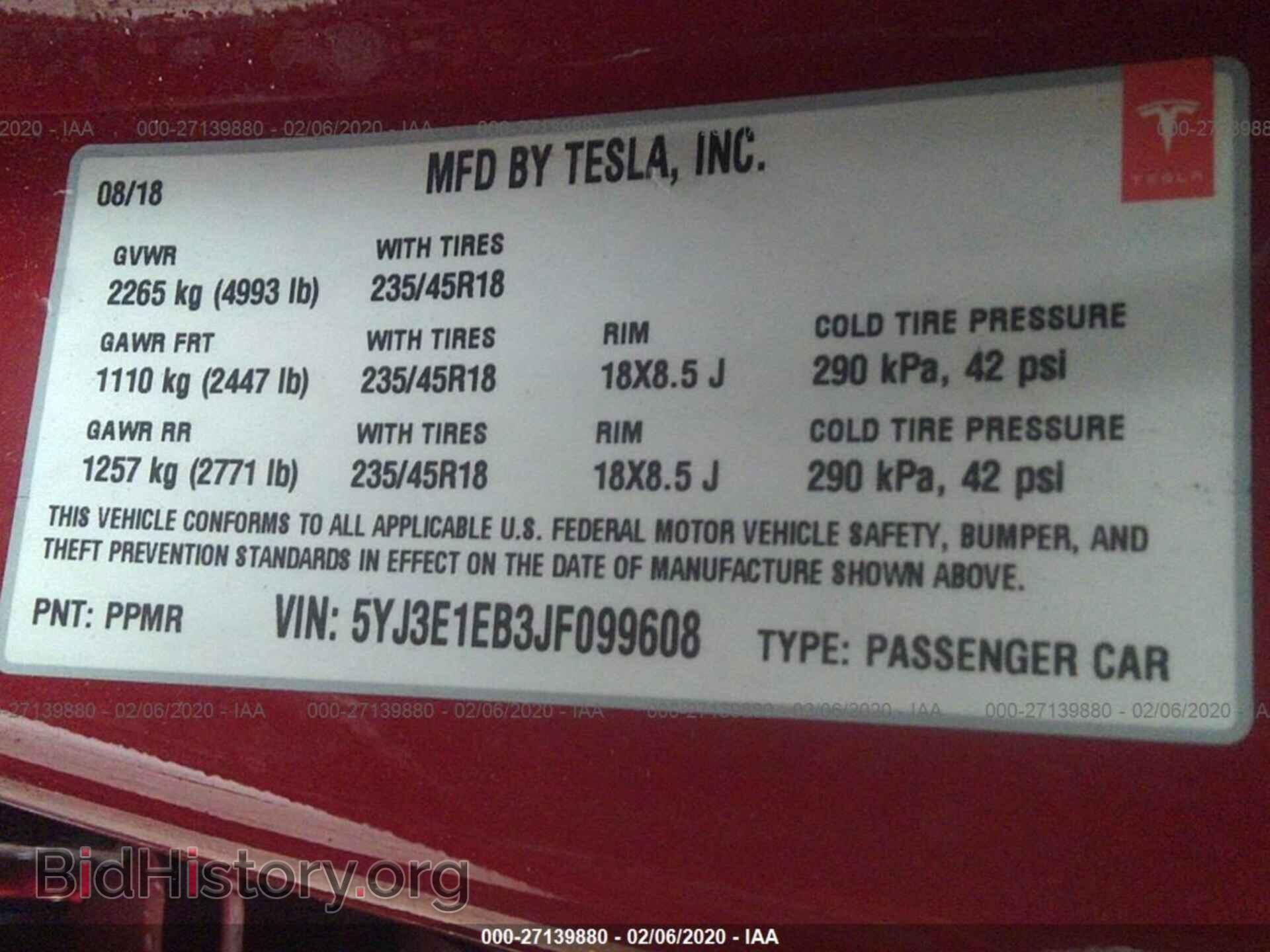 2018 TESLA MODEL 3 - VIN: 5YJ3E1EB3JF099608 - Photo 9