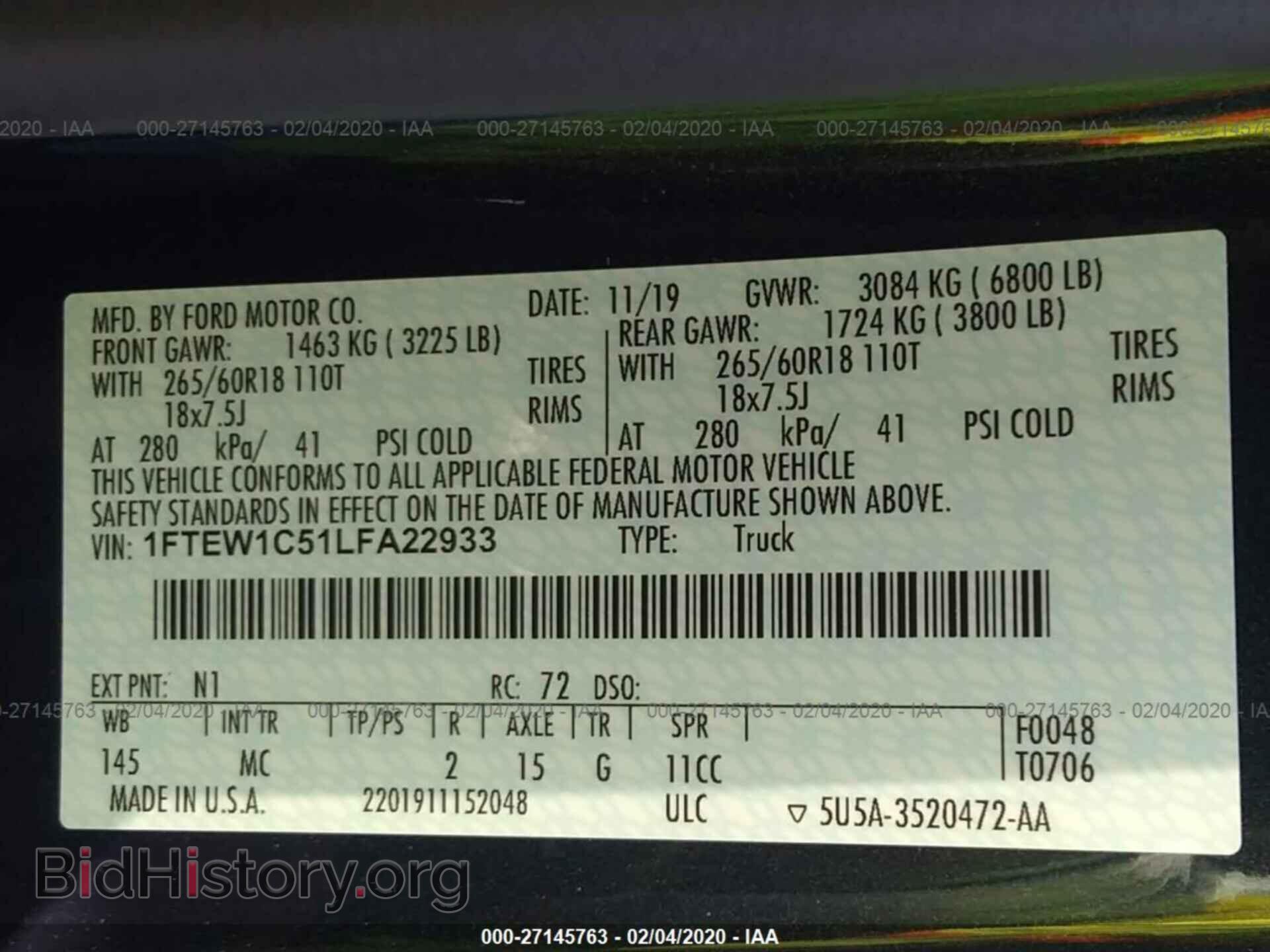 2020 FORD F150 - VIN: 1FTEW1C51LFA22933 - Фото 9