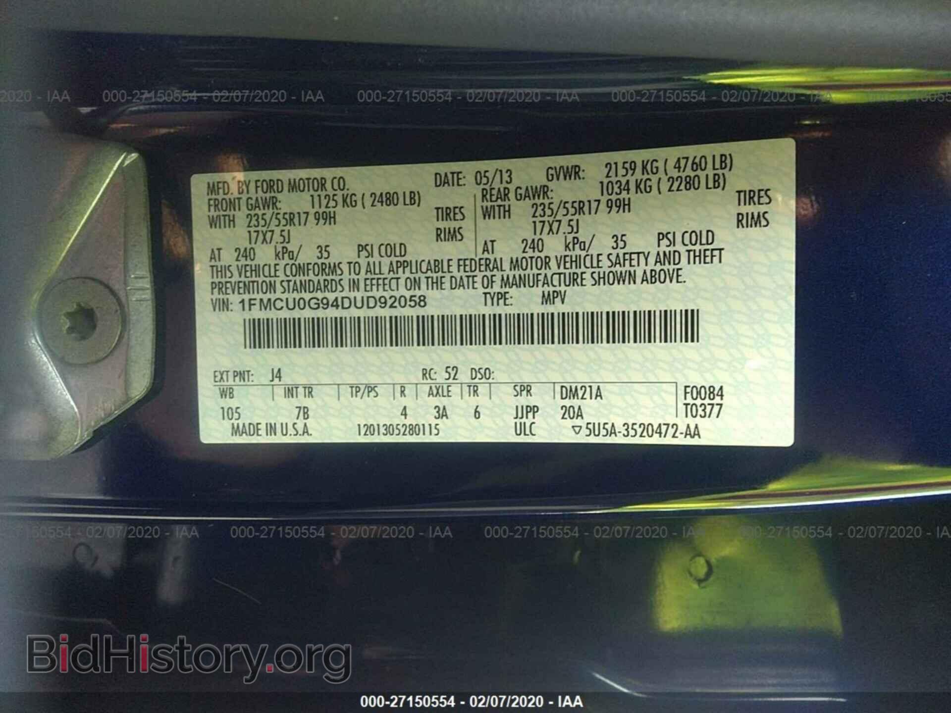 2013 FORD ESCAPE - VIN: 1FMCU0G94DUD92058 - Фото 9